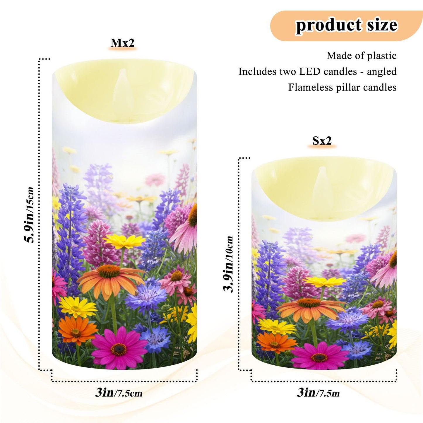 Flameless Candles Set of 2 Vibrant Spring Flowers Realistic LED Candles with Remote Battery Operated Holiday Decorations