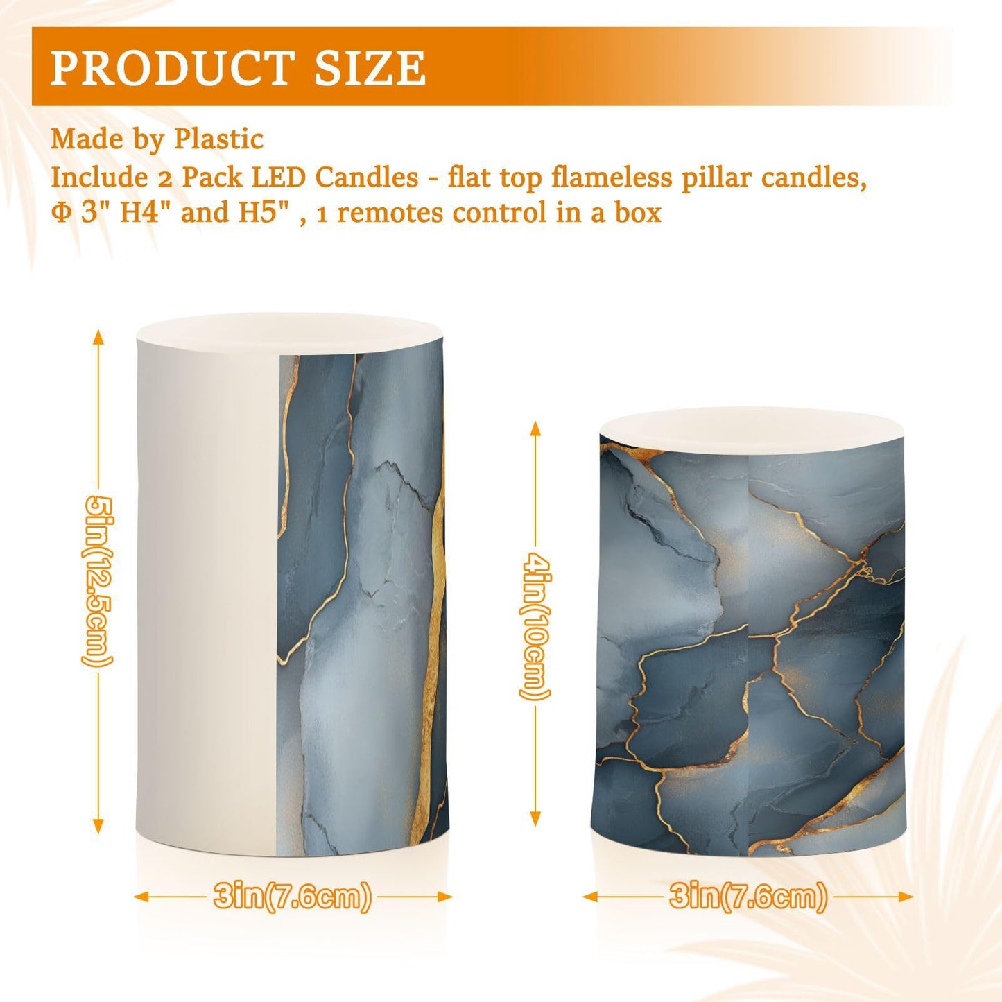 Zathe Flameless Flickering Candles Batteries Flameless Candles Set for Table Marble Brown Gray