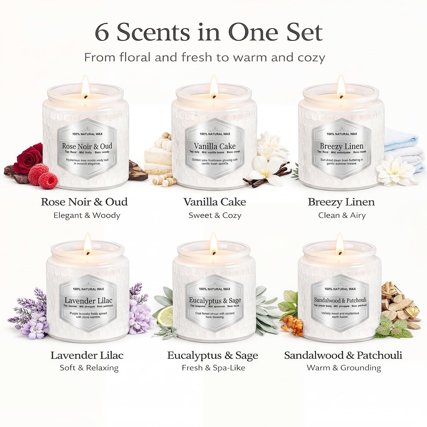 Scented Candles Gift Set for Women, 6 Pack Aromatherapy Soy Candles for Home, Long Lasting Decorative Jar Candles for Birthday, Relaxation, Self Care