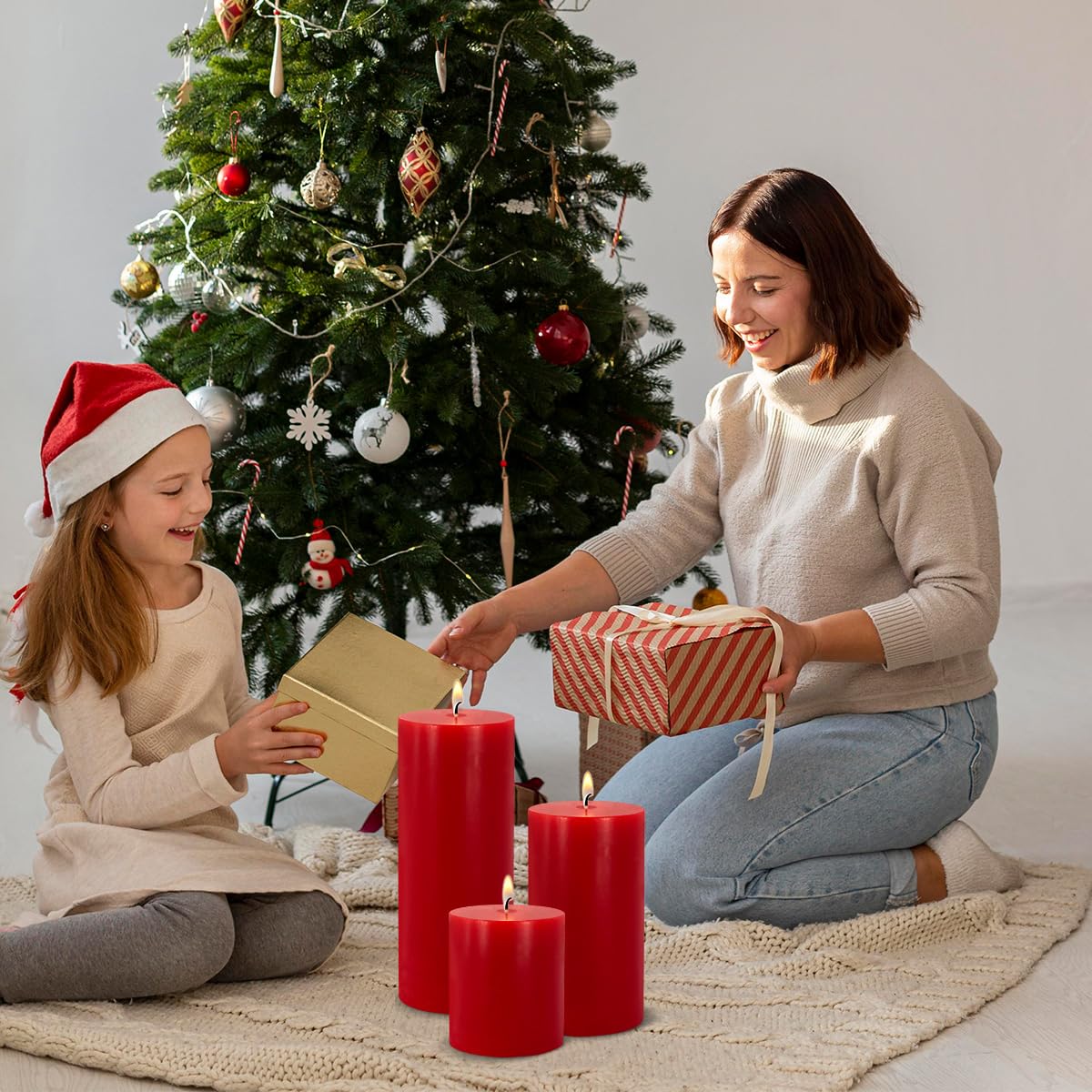 Red Pillar Candles - Unscented Pillar Candles Set of 3 - Dripless, Smokeless for All Occasions (3” W x 3”, 4”, and 6” H), Enjoy Over 150 Hours of Total Burn Time