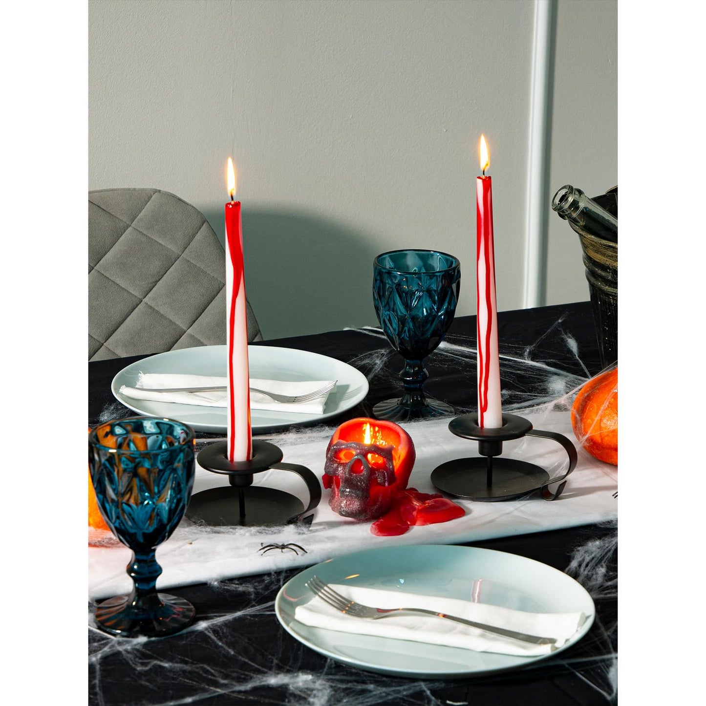 CANDWAX 10 inch Taper Candles Set of 12 - Dripless Candlesticks Burning for 8 Hours - No Drip Tapered Candles Ideal as Halloween Decor - Blood White