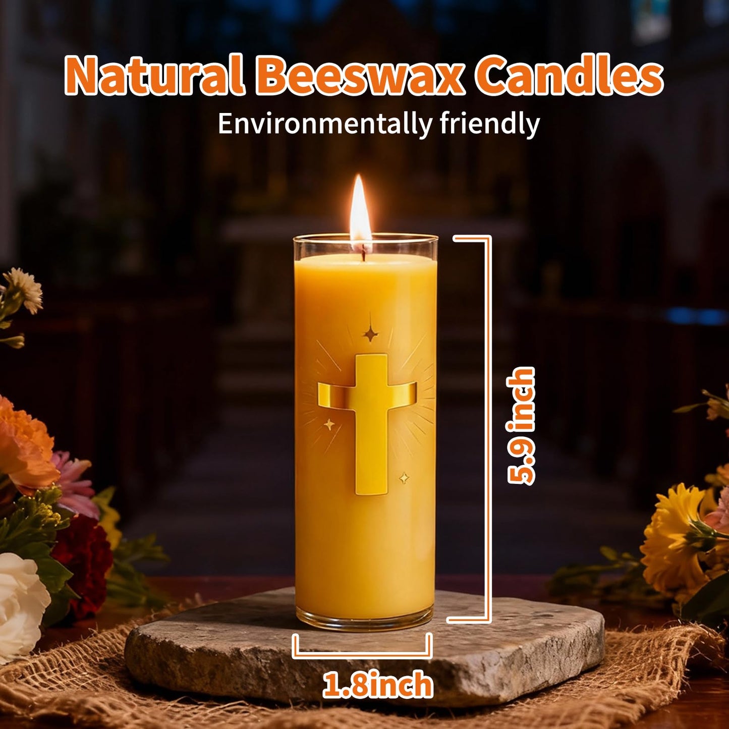 CysEdge Pure Beeswax Prayer Candles – 2 Glass Jars, 80 Hours Each, Unscented Pillar Candle Suitable for Churches, Memorials, Religious Vigils, Christian Gifts