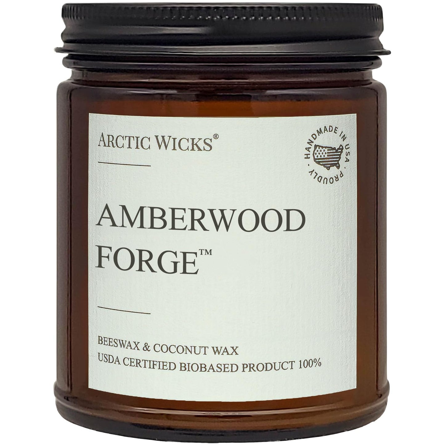 Arctic Wicks Scented Coconut Beeswax Candles | Coconut Beeswax Non Toxic Candle 9oz Amber | Farmhouse Candles Non-Toxic Clean Burn 100% USDA Certified Biobased (Amberwood Forge)