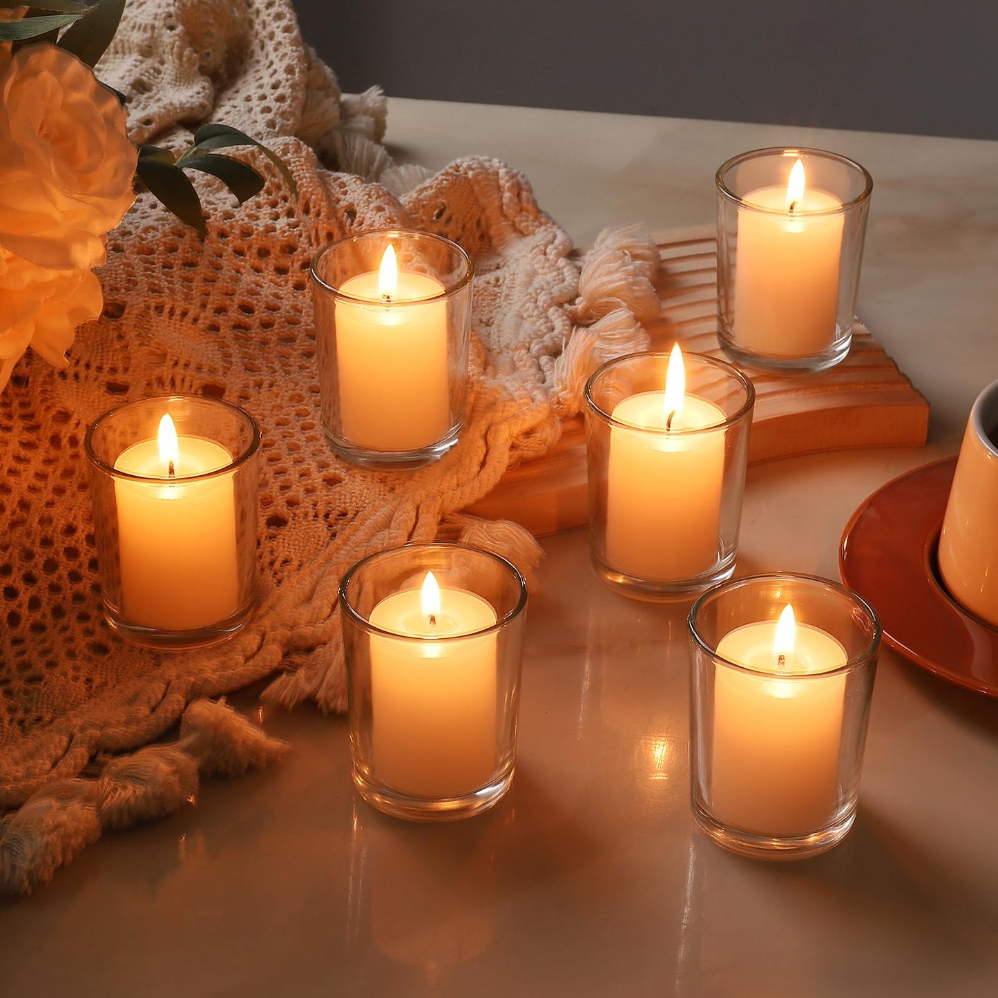 BTGLLAS 36pcs Clear Glass Tea Light Holders - Votive Candle Holders Bulk for Weddings Events - Glass Votives for Wedding Centerpieces, Christmas, Thanksgiving - Candle Accessories Decor (36, Clear)