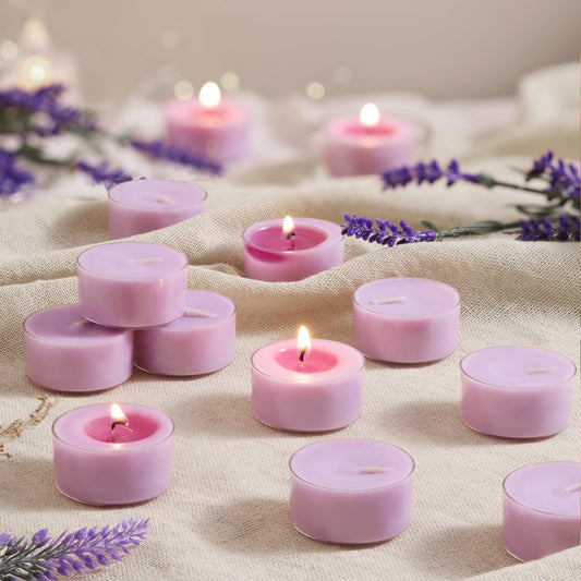 Scented Tea Lights Candles, Lavender Twilight, 16 Pack – Purple Scented Tealight Candles – 100% Palm Wax, 6 Hour Burn Aromatherapy Tea Light Votive Candle for Relaxation, Spa, Yoga, Home Decor