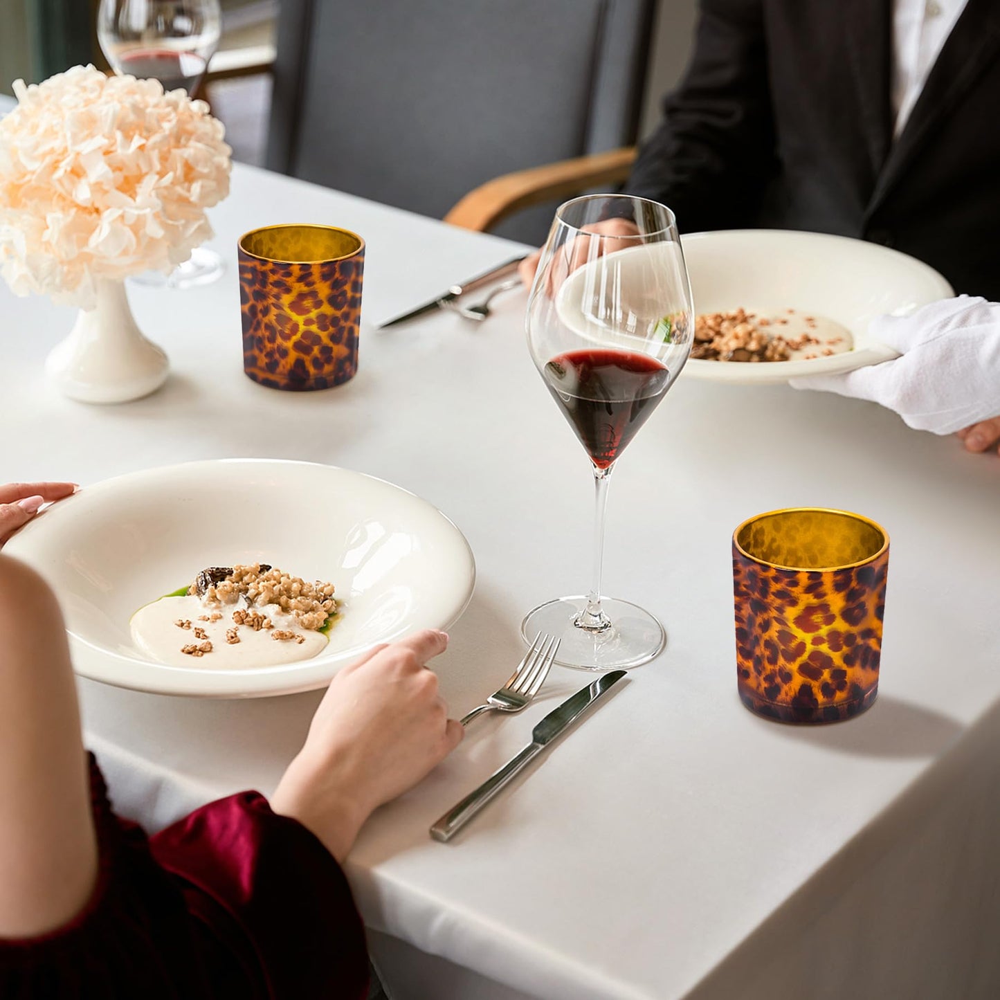 Toptime Votive Candle Holders, Leopard Print Tealight Candle Holder Set of 3, Unique Glass Candle Holder Cup Cheetah Tealight Holder for Christmas Table Centerpieces Valentines Day Decoration