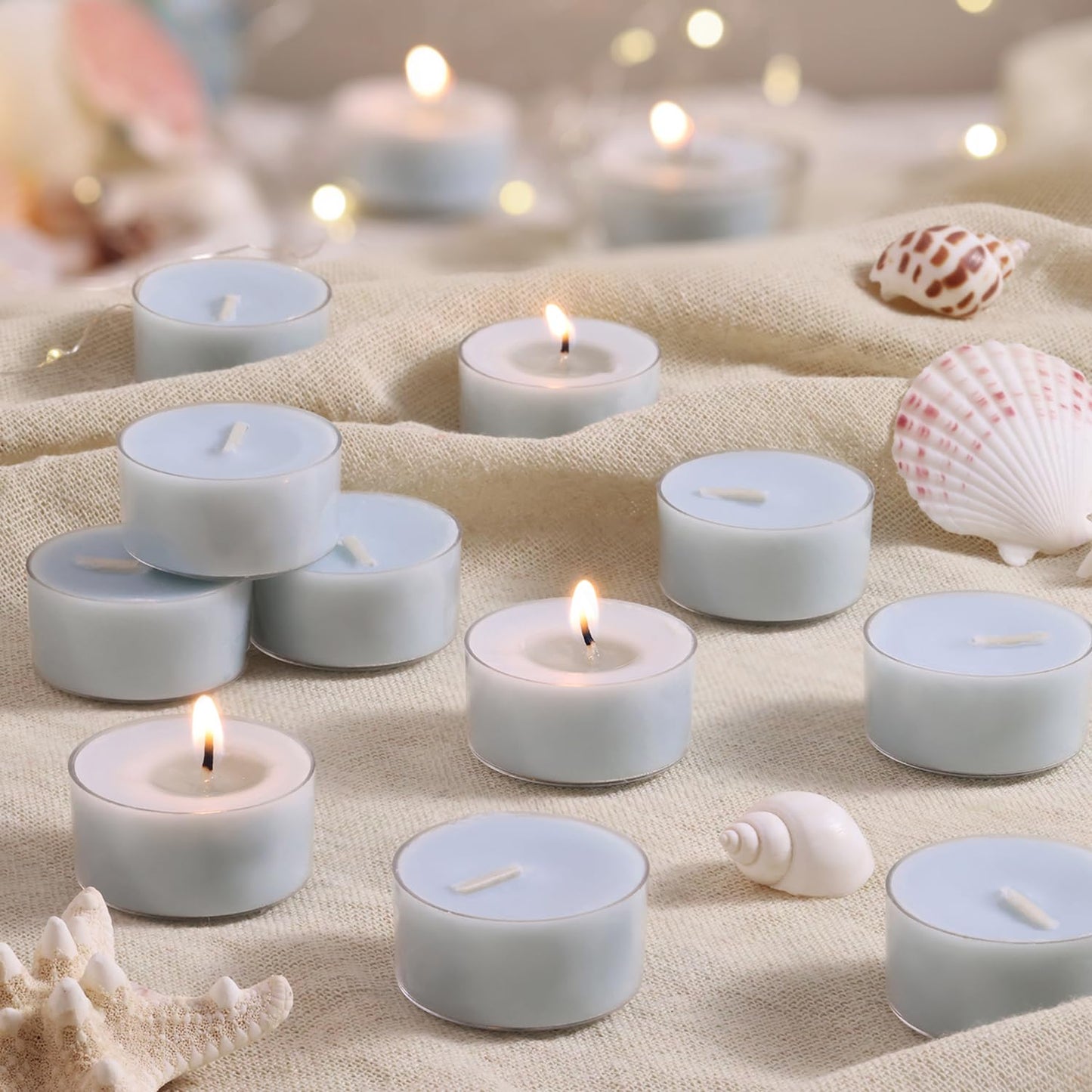 Ocean Memory Scented Tea Lights Candles – Soft Blue – 6 Hour Burn – 100% Palm Wax – Scented Tealight Candles for Holiday Relaxation, Winter Gatherings – 16 Pack Scent Votive Candle