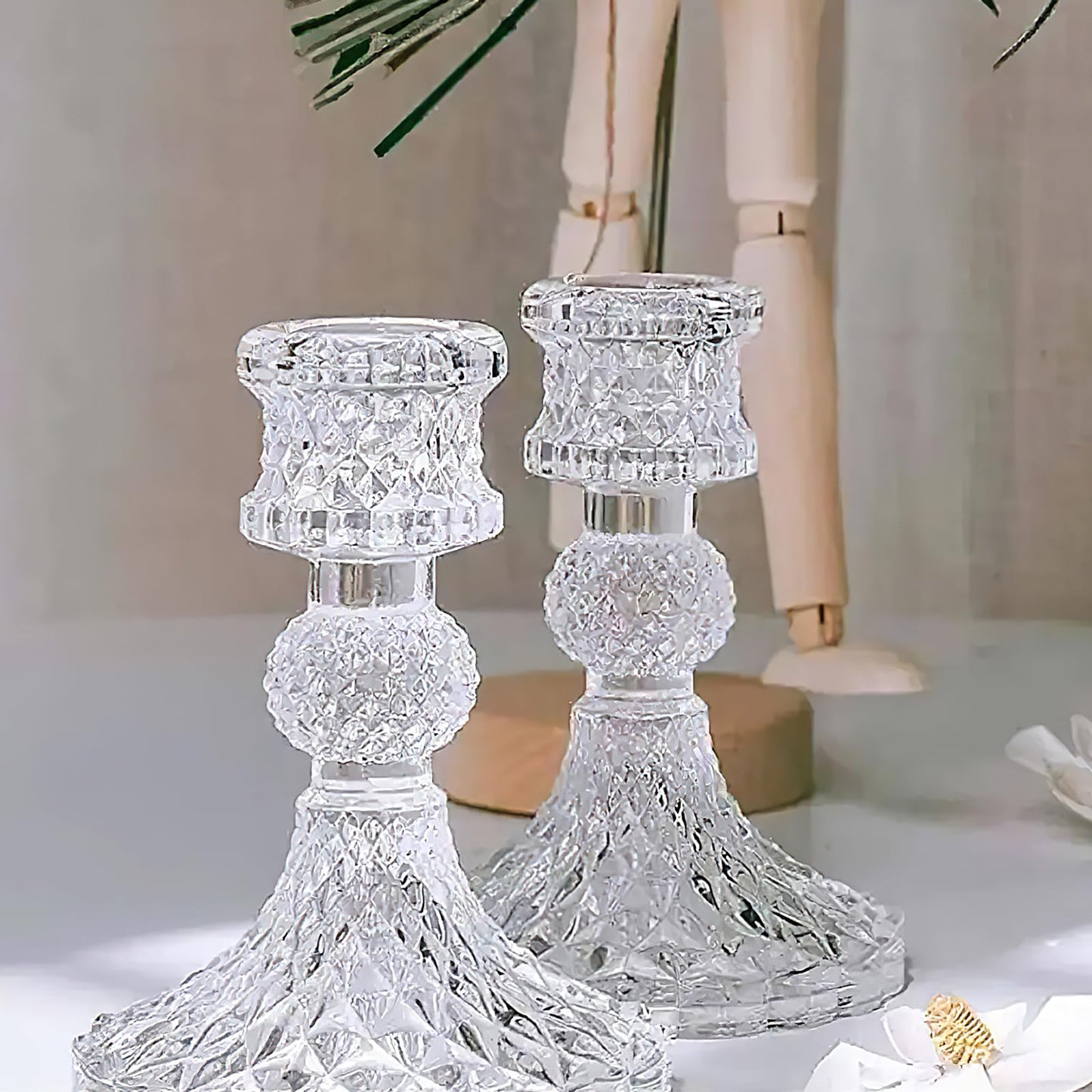 6 PCS Glass Candlestick Holders, Crystal Candle Holders& Glass Candle Holder for Wedding Party Table, Thick Candle Holders for Rustic, Party Supplies, Anniversary, Dining Room Table, Valentine's Day