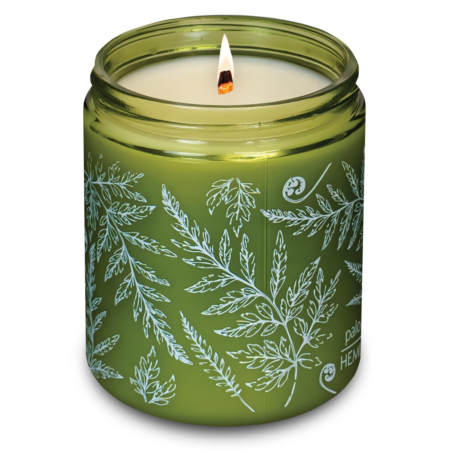 Hemlock Park Palo Santo Green Glass Hand-Poured Scented Candle | Crackling Wood Wick, Botanical Fragrance & Coconut Wax | Up to 60 Hour Burn Time | 8 oz