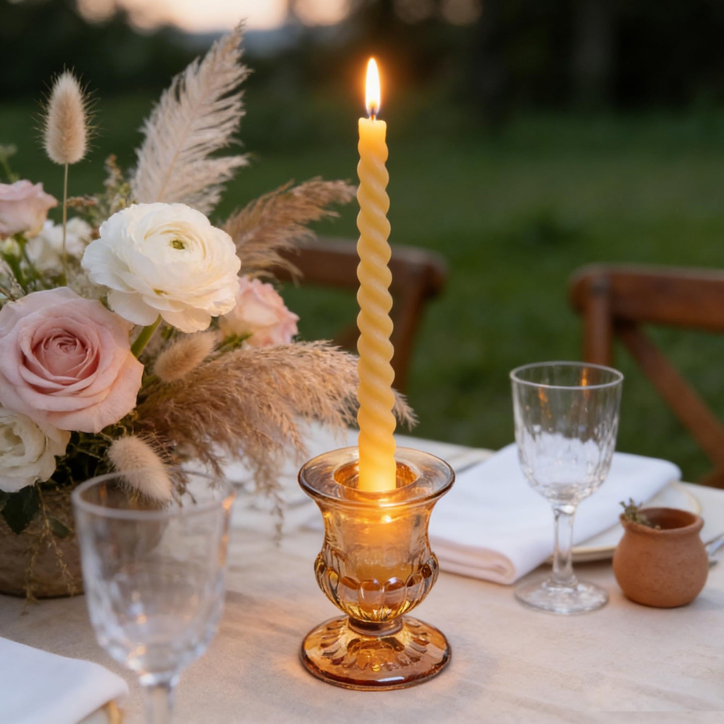 48 Pcs Clear Glass Taper Candle Holders Bulk, 2.5 Inch Small Candlestick Stands, Elegant Table Centerpieces for Wedding, Christmas, Valentine’s Day, Party, Home and Dining Room Decorations (Amber)