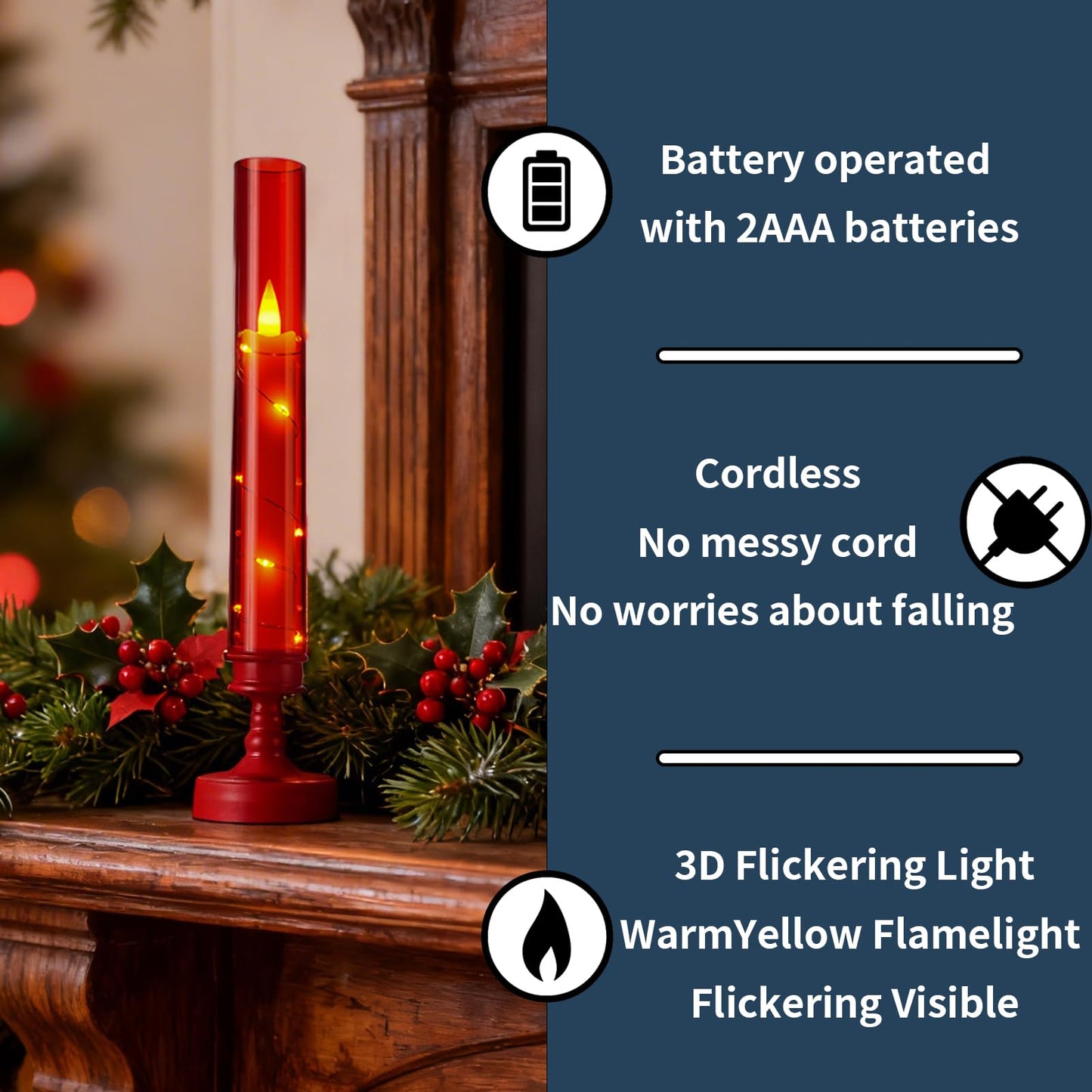 Prerish 6 PCS Flameless Candles with Timer, Flickering Flameless LED Pillar Candles for Romantic Ambiance with Embedded Star String, Acrylic Battery Perated Fake Candles for Home Decoration (Red)