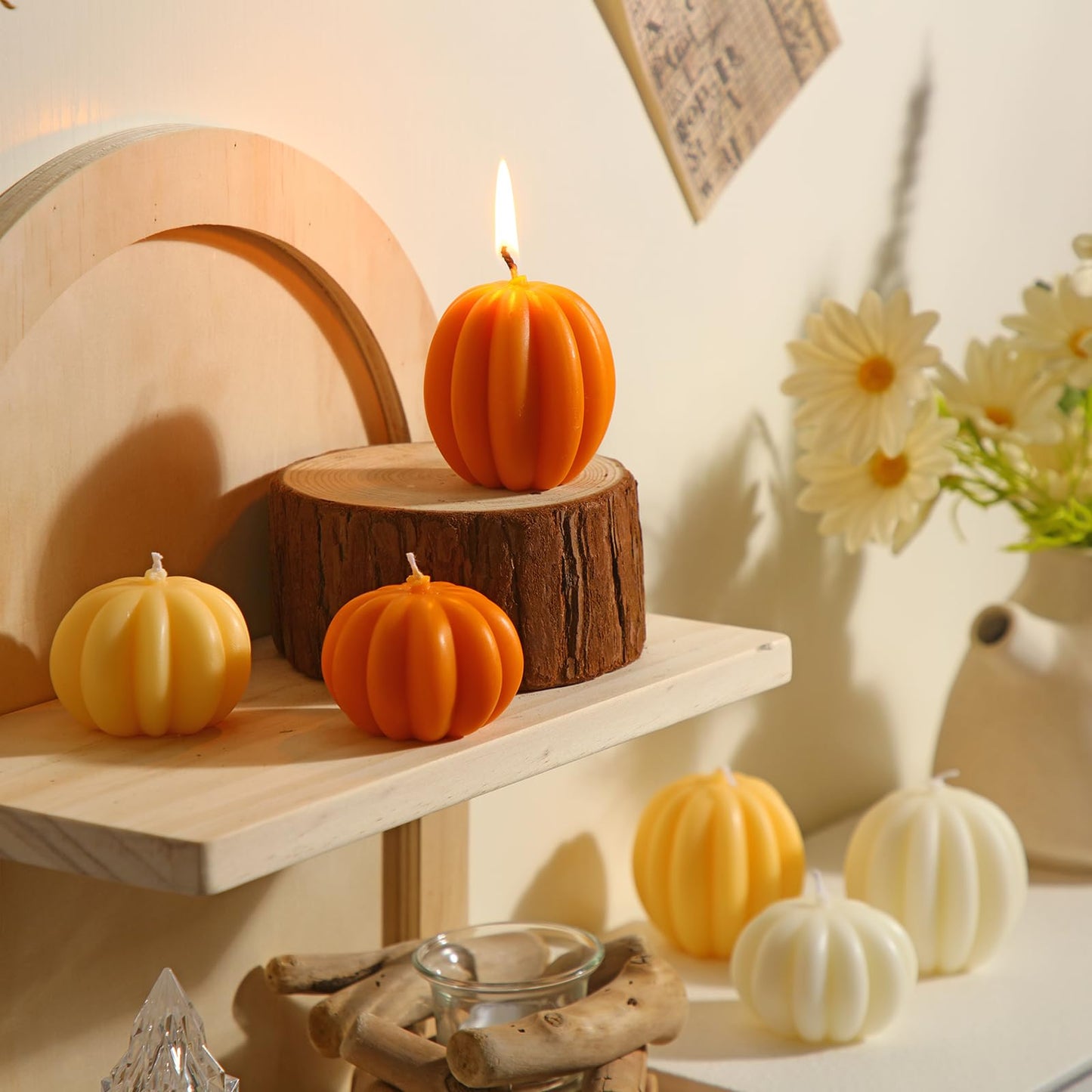 MTLEE 6 Pieces Fall Pumpkin Shaped Candles Thanksgiving Scented Tealight Candles Home Decor Handmade Thanksgiving Gifts for Bedroom Bathroom Party (Orange, White, Pumpkin)