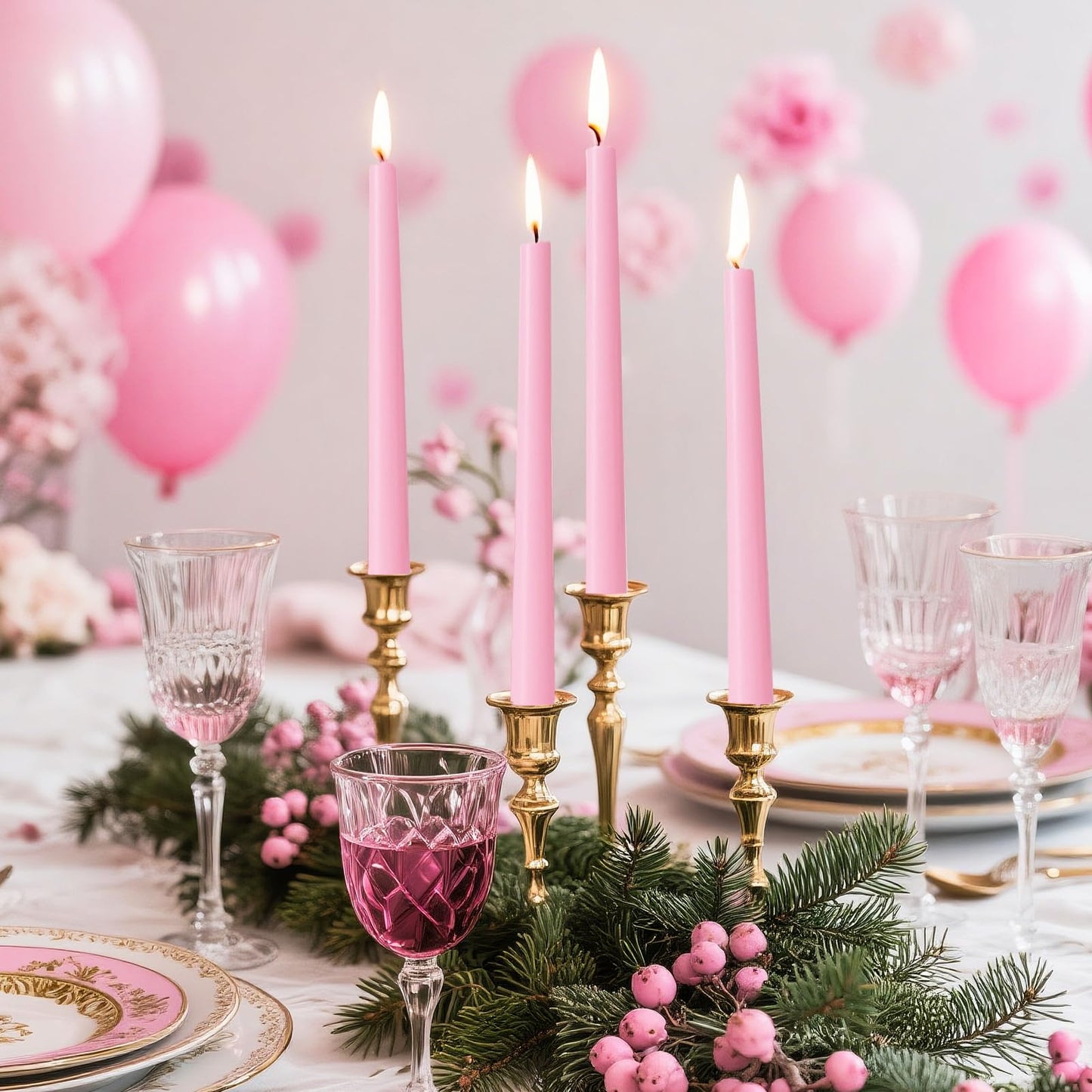 KONNI 0.87×10 Inch Pink Taper Candles, Unscented and Smokeless Tall Candlesticks, 10 Pack Tapered Candles with Cotton Wicks, Long Burning, Ideal for Weddings, Dinner Parties, and Home Décor