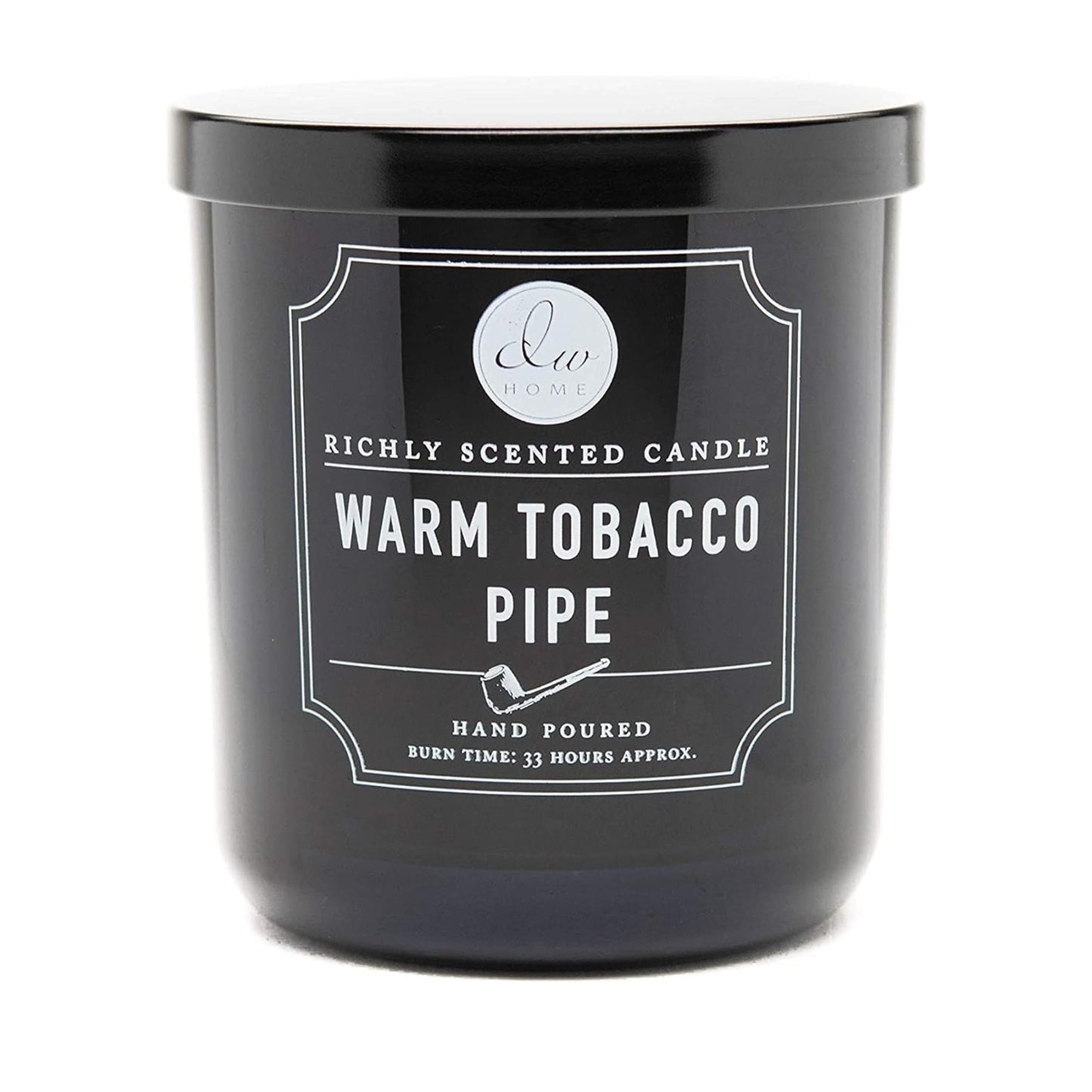DW Home Warm Tobacco Pipe Scented Candles, 9 oz Single Wick Medium Jar, Up to 33 Hour Burn Time, Hand-Poured, Strong Long Lasting Woodsy Fragrance, Gifts for Men & Women