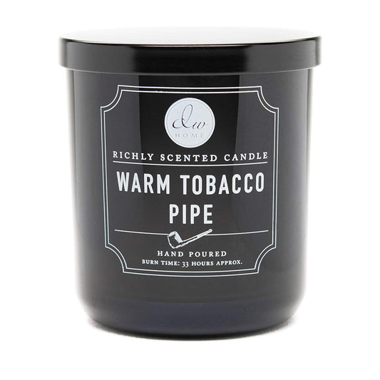 DW Home Warm Tobacco Pipe Scented Candles, 9 oz Single Wick Medium Jar, Up to 33 Hour Burn Time, Hand-Poured, Strong Long Lasting Woodsy Fragrance, Gifts for Men & Women