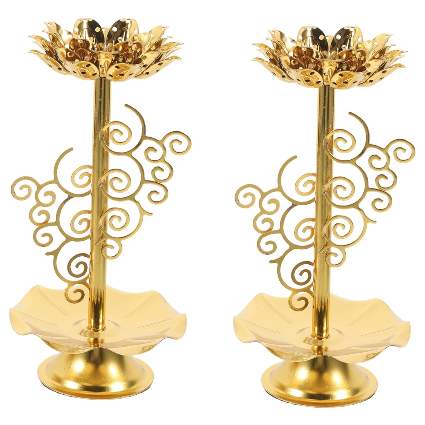 2pcs Antique Lotus Candlestick Holder Butter Lamp Base for Buddha Elegant Design for Home Decor for Festivals and Special Occasions