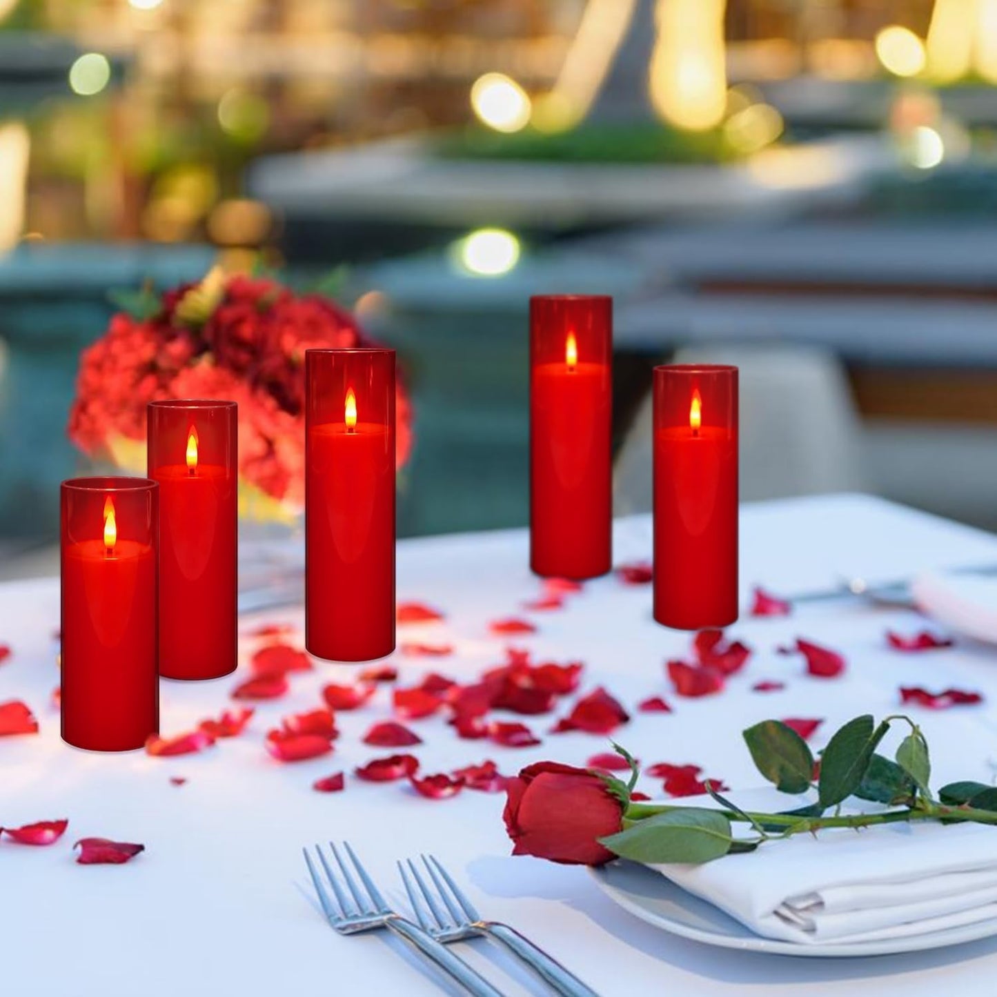 Grcdoyvl 24-Pack Red Flameless LED Candles - Remote Control & Timer, Realistic Flickering for Chinese New Year Decor, Valentine's Day, Romantic Home Ambiance, Fireplace Mantel & Festive Centerpieces