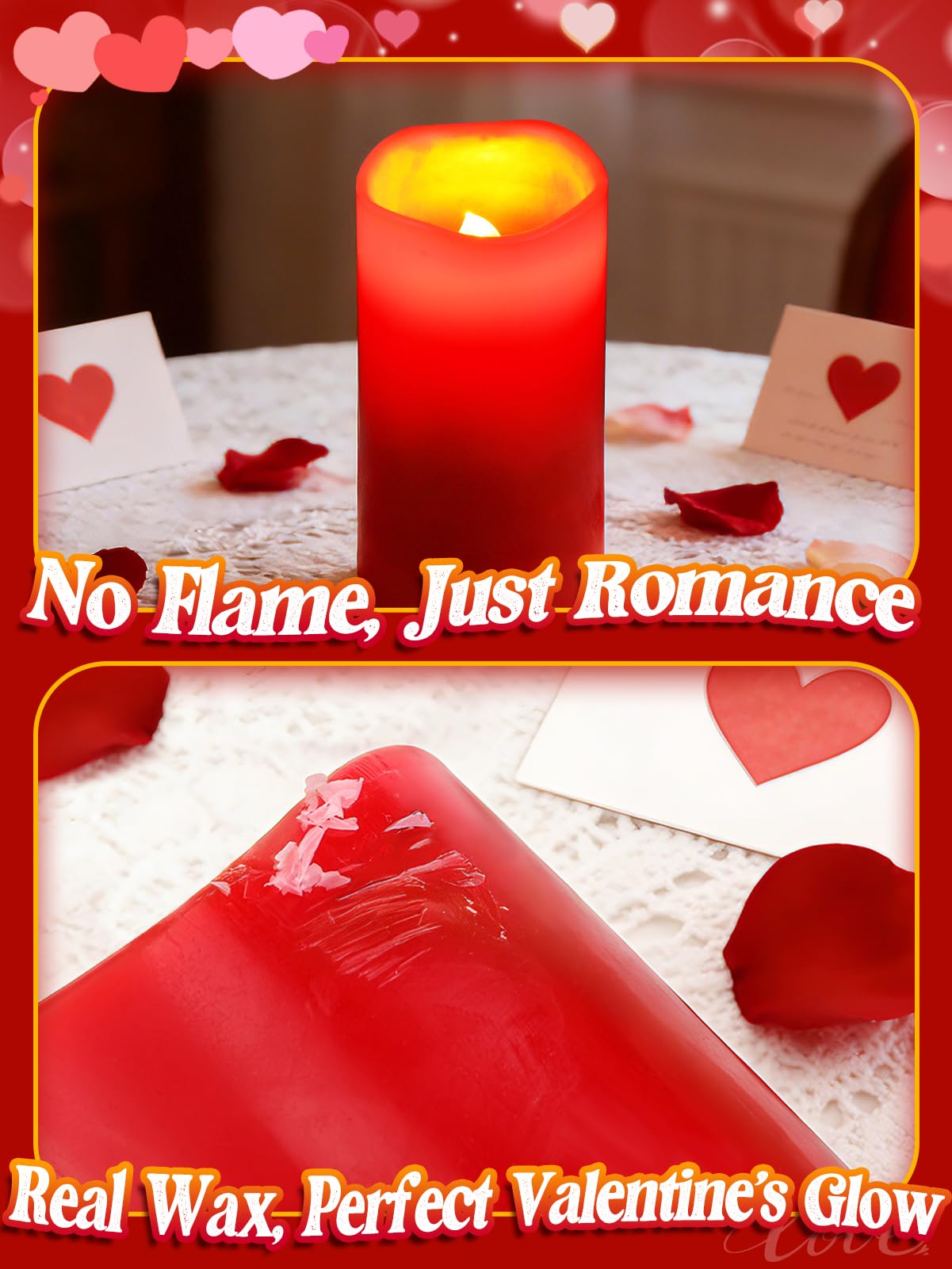 Beeplove Valentines Decorations Flameless Candle with Heart Projection - Red LED Candle, Romantic Decorations for Date Night Valentine's Day Party Home, Battery Operated