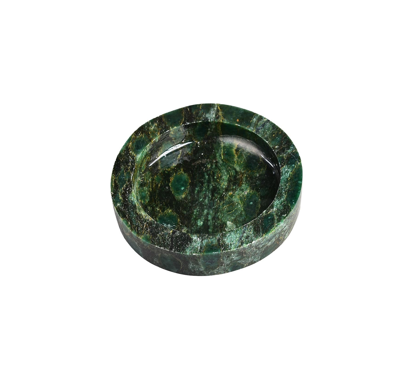 AMOYSTONE Natural Green Candle Holder 4" Round Plate for Pillar Candles with Healing Energy, Polished Emerald Stone Coaster & Jewelry Tray for Home Office Desk Decor