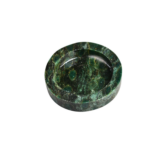 AMOYSTONE Natural Green Candle Holder 4" Round Plate for Pillar Candles with Healing Energy, Polished Emerald Stone Coaster & Jewelry Tray for Home Office Desk Decor