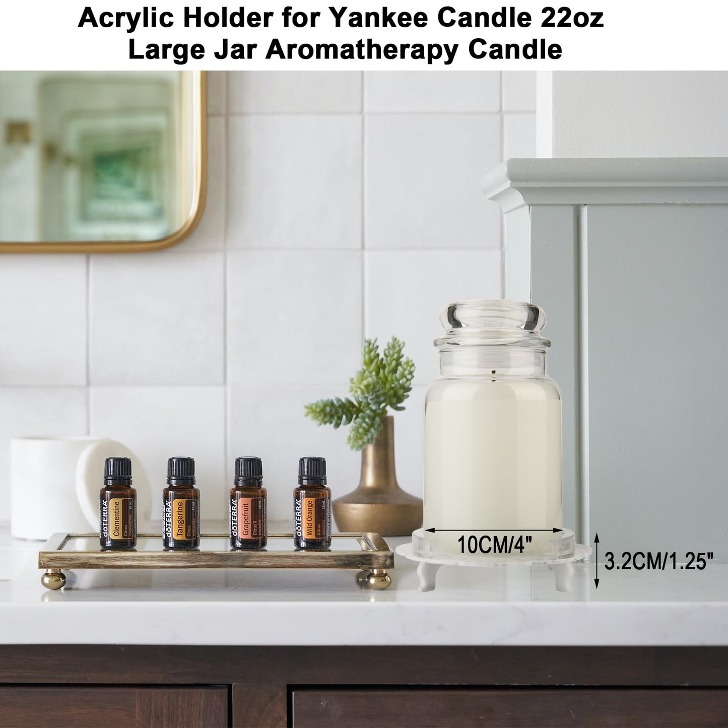 Beautyflier Marble Acrylic Candle Plate, Pedestal Stand for Yankee Candle Classic 22oz Jar, Holder Only (Black+White)