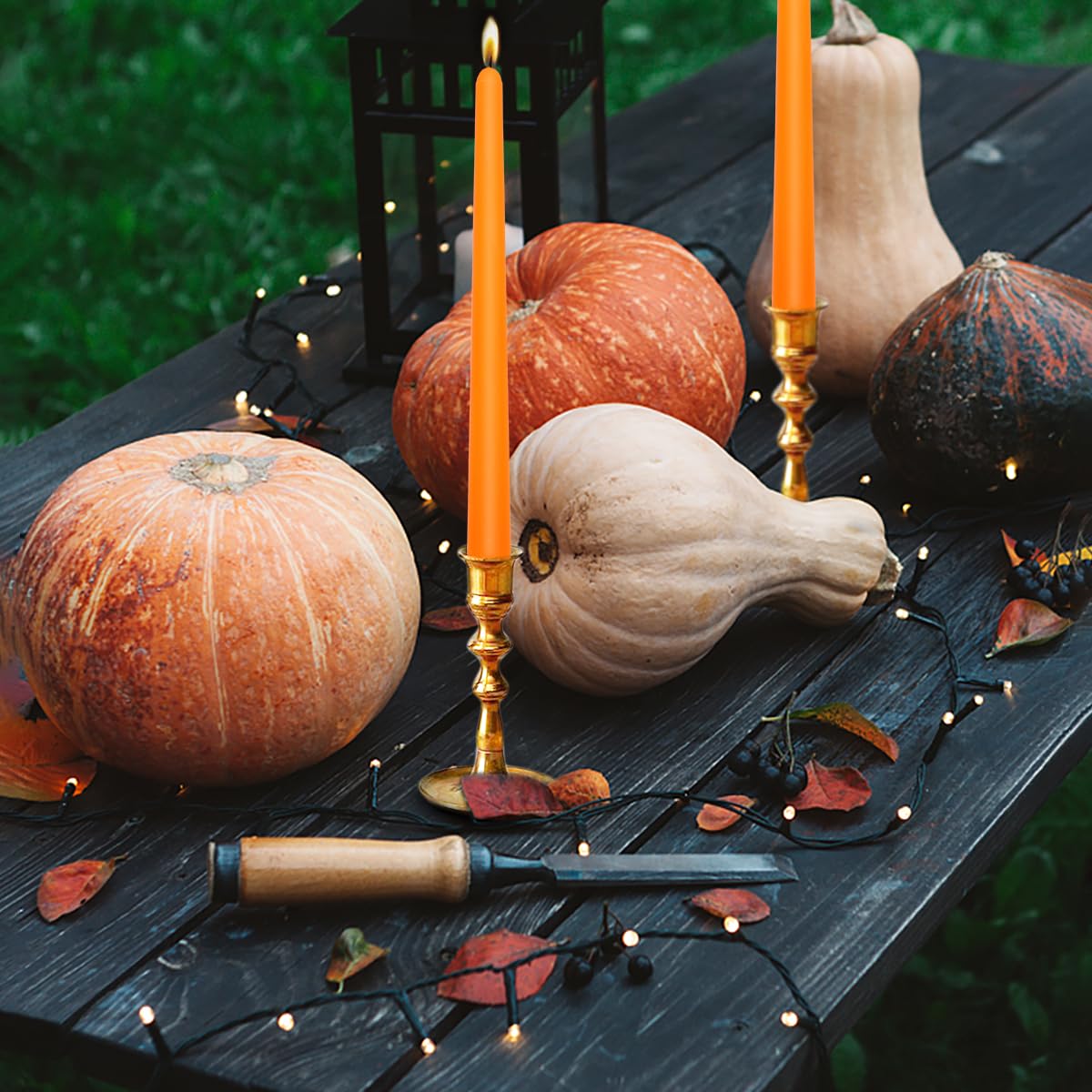 24 Pack Orange Taper Candles - Taper Candles 10 Inch Dripless, Smokeless & Unscented - 8 Hours Long Burning - Ideal for Halloween, Thanksgiving, Weddings, Dinner Parties, and Home Decor