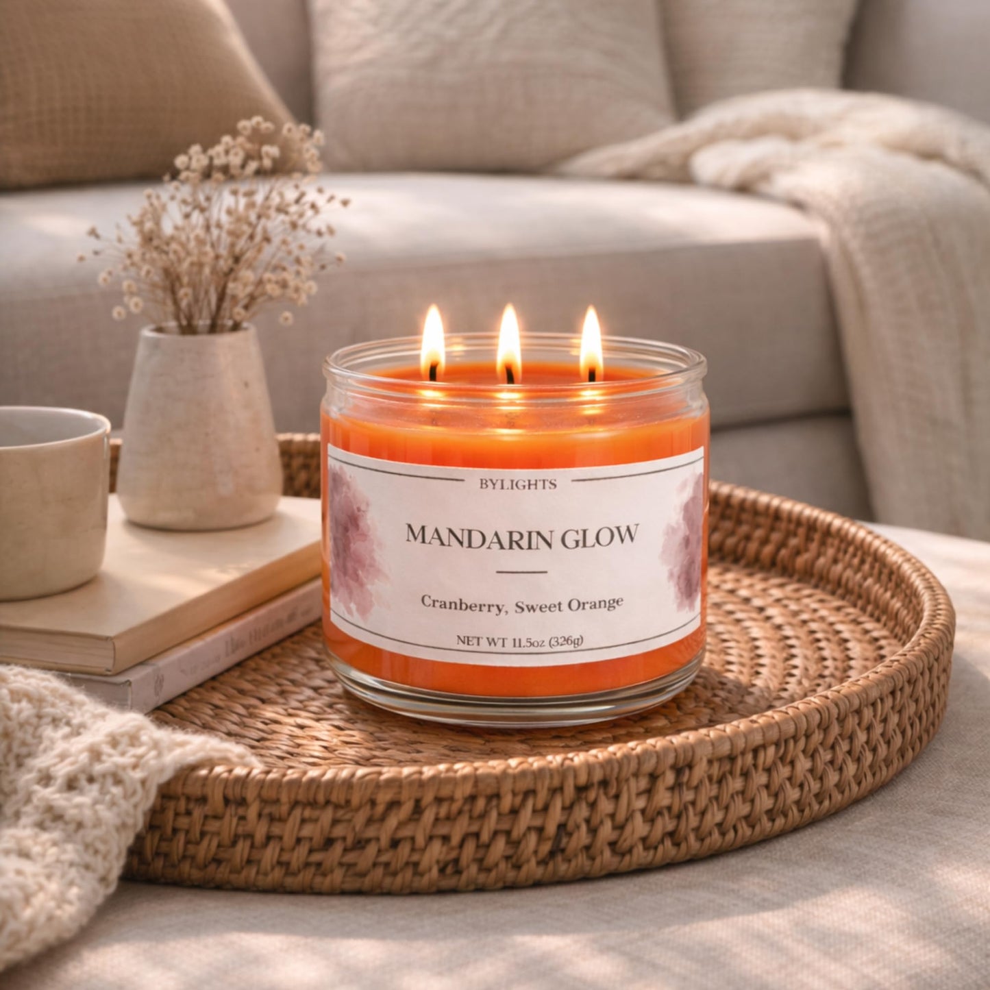 Velvet Apple Ember, Soy Wax Scented Candle, 11.5oz, 3 Wicks (Mandarin Glow)