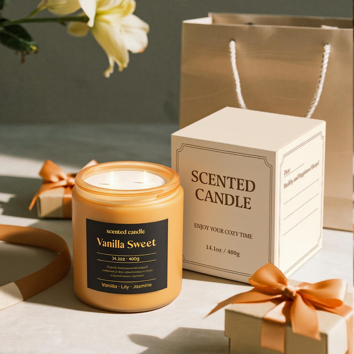 CHILLFLAME Vanilla Candle, 14.1 oz Scented Candles for Home, 2 Wicks Blended Scents Candles for Women and Men, Birthday Gifts for Women (Vanilla+Lily+Jasmine)