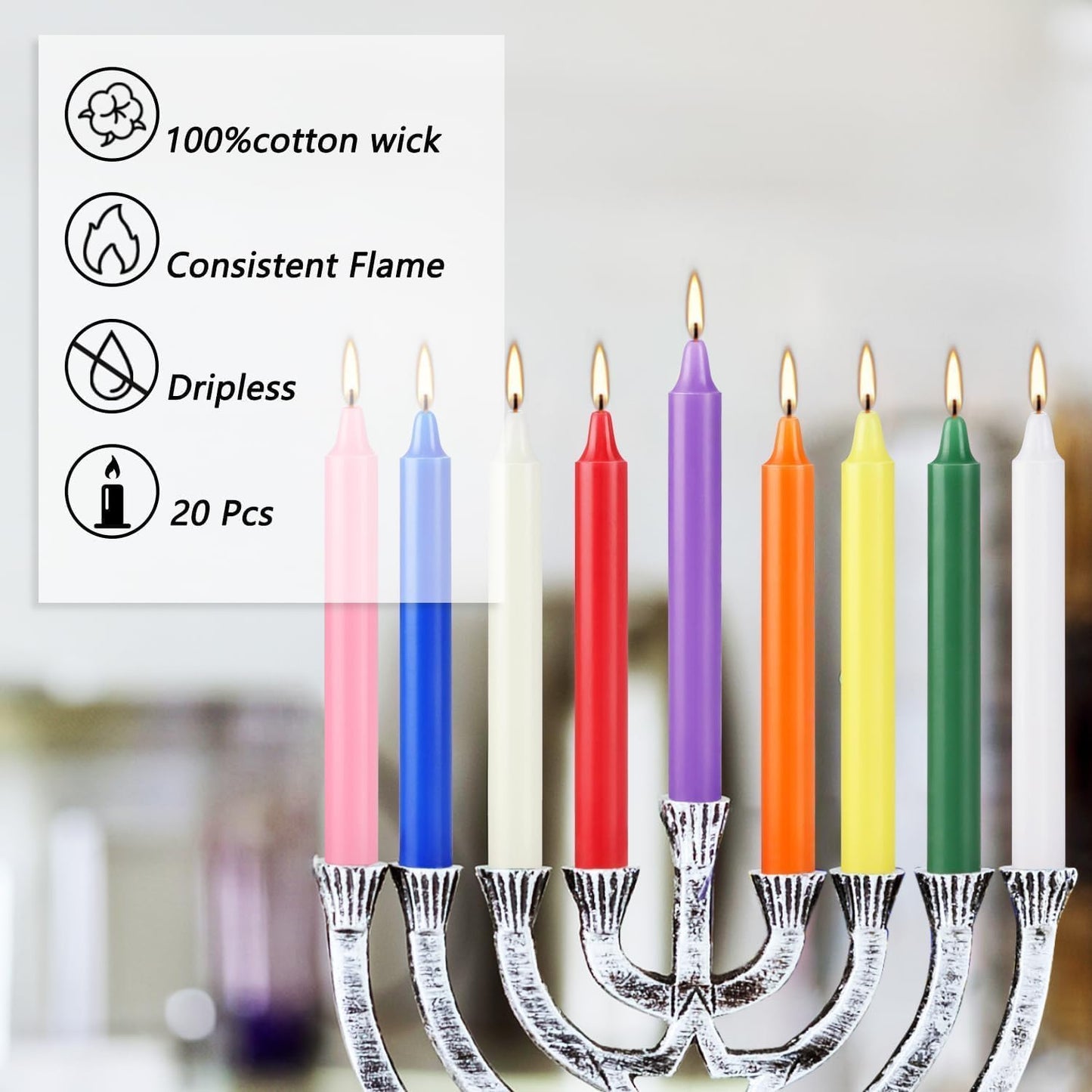Set of 20 Multicolor & Chime – Premium Mini Taper Candles for Rituals, Prayer, Birthdays, Meditation, Altar - 4 Inch Tall, Unscented. (Multicolor, 20 (Pack of 1))