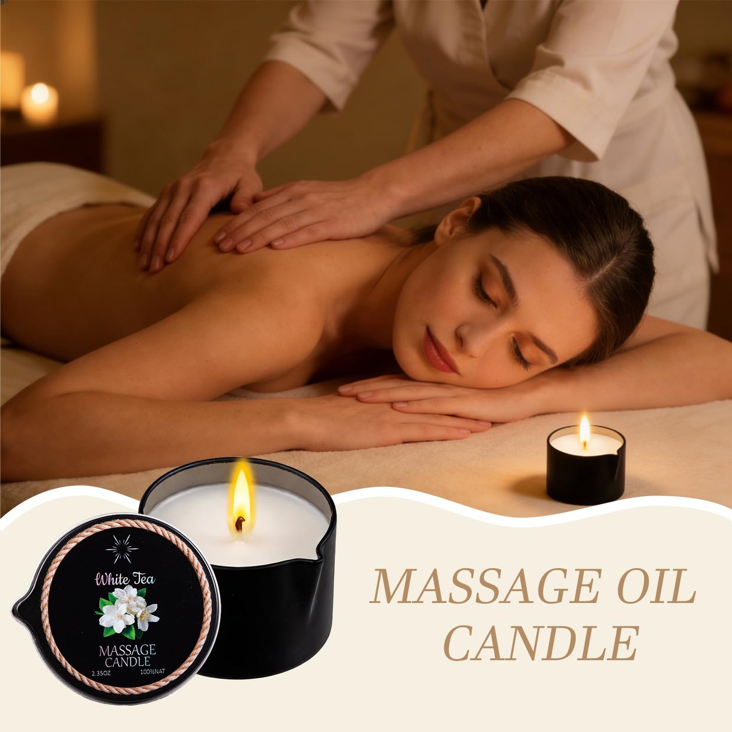 IUJOCQL 6 Pack Low Temperature Massage Oil Candle Set - Soy Wax that Melts Into Skin Nourishing Body Oil Massage Candle for Home Spa, Massage Therapy, Relaxation - Natural - 2.35 oz Each
