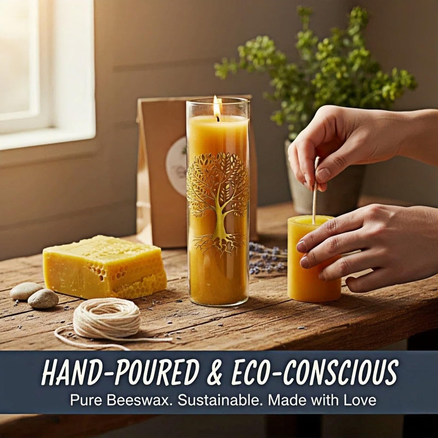 CYSEdge The Tree of Life Pure Beeswax Candles, Single Glass Pack - 80-Hour Burn Time, Clean Burning Long-Lasting Eco-Friendly Candle for Meditation, Prayer & Gift Giving
