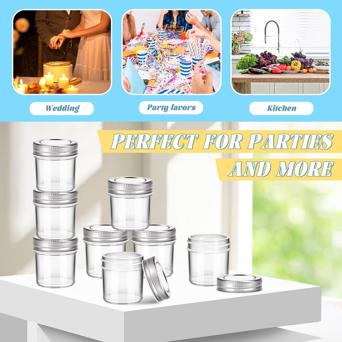 CZWESTC 2 oz Mini Marson Jar - Set of 12, Small Glass Jars with Leak-Proof Sliver Lids, Round Little Canning Jars for Storing Jam, Honey, Spice, Candle, Candy 2oz, 12pcs