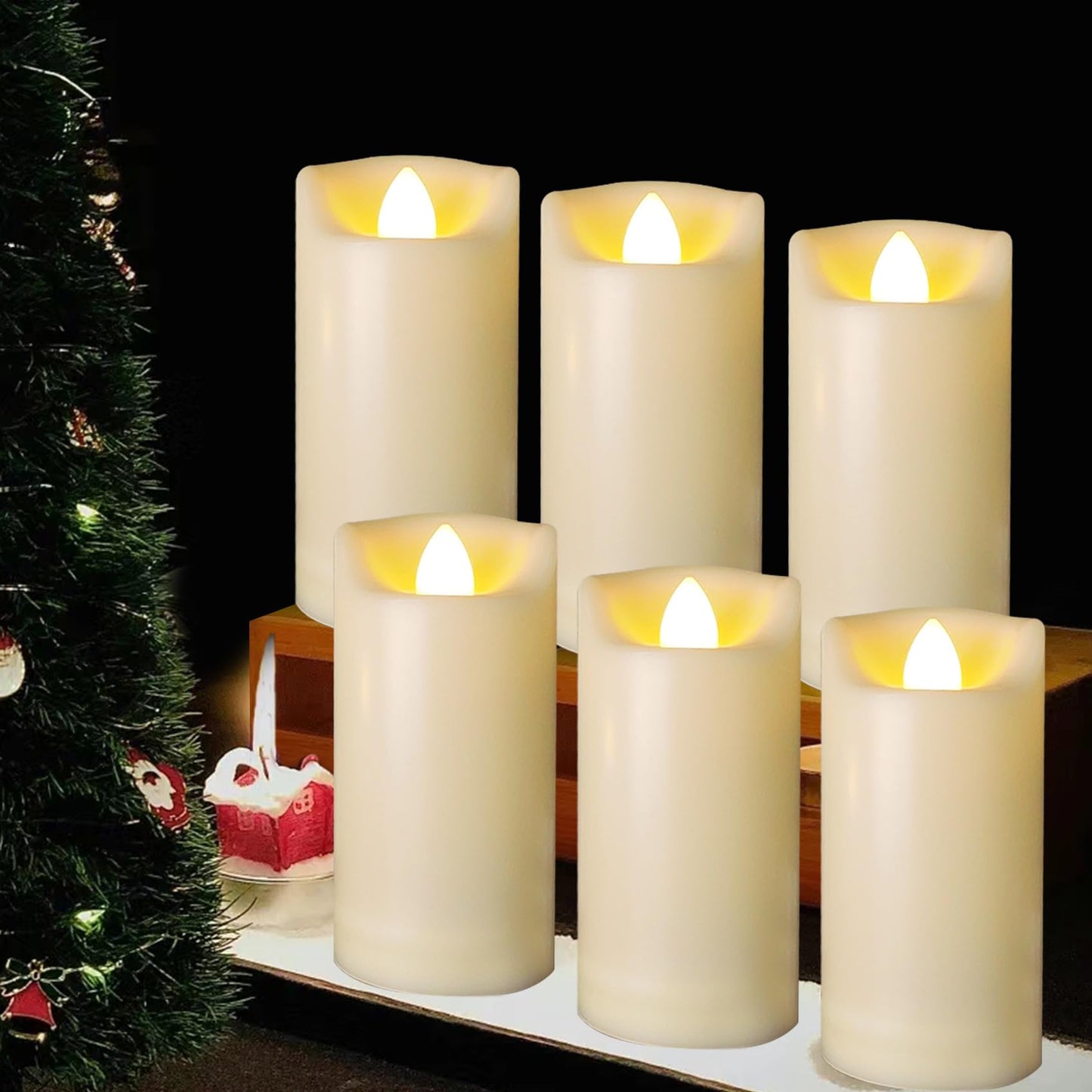 6 Pack LED Battery Operated Candles 2"x4" Plastic Flickering Flameless Candles with Timer Outdoor Waterproof Wedding Party Halloween Christmas Decoration Gifts Realistic Slim Tall Pillar Candles