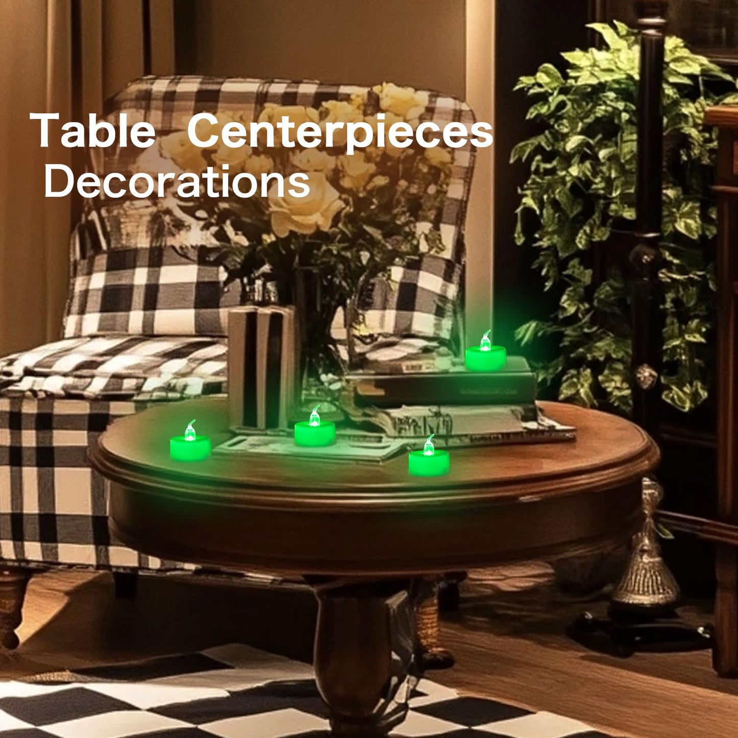 LANKER 24 Pack LED Tea Lights Candles, Flickering Green Flameless Tealights, Long Lasting Battery Operated Fake Candles, Decoration for Halloween and Christmas (Green - 24pcs)