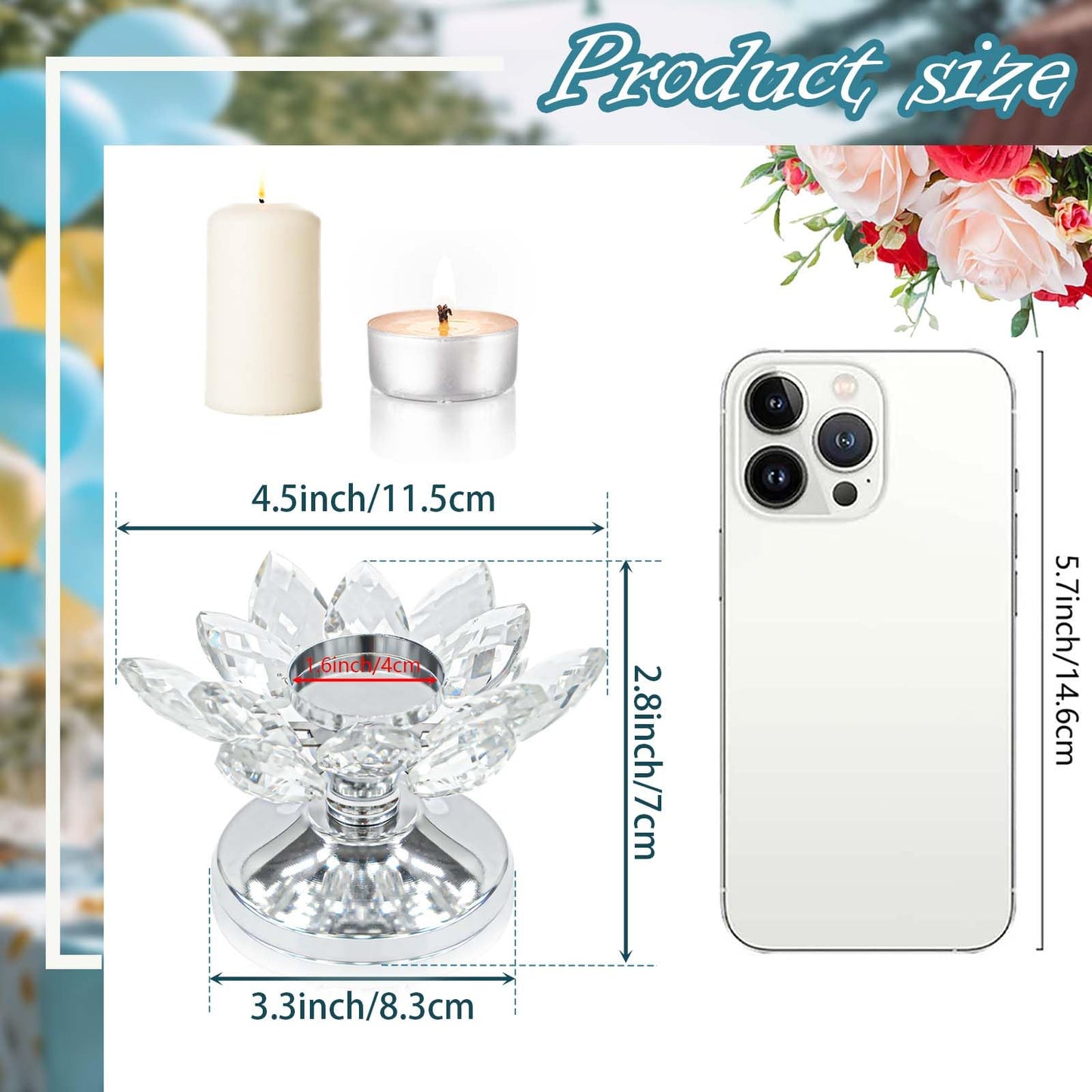 2 PCS Silver Crystal Flower Tea Light Holder, Glass Tealight Candlestick with Metal Base, Votive Candle for Table Centerpiece, Wedding, Parties Decor, Nice Gift