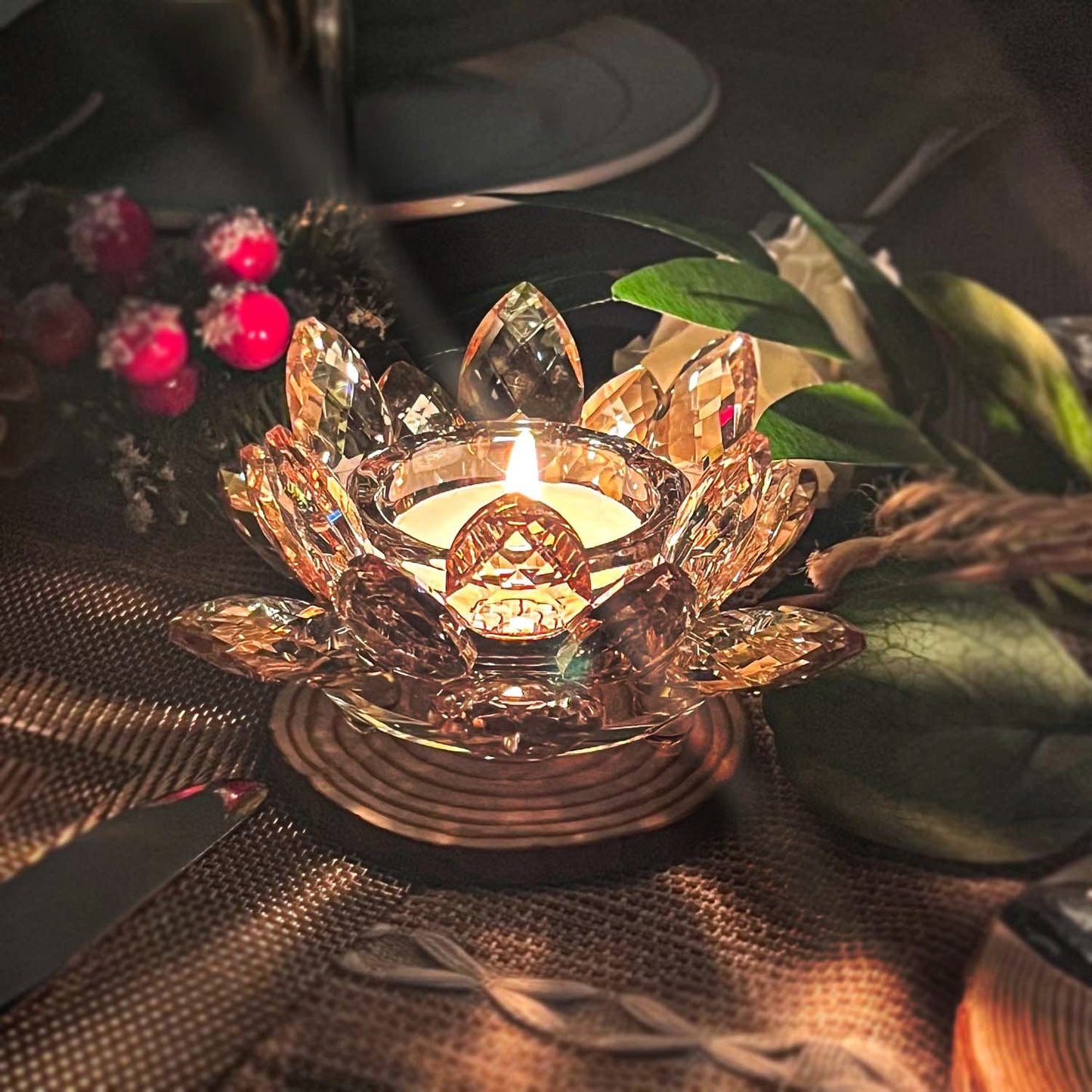 Kolnlala Crystal Lotus Flower Tealight Candle Holders/Glass Tea Light Candlestick Decor Decoration for Christmas Home Wedding Party… (1, Gold 2pcs)