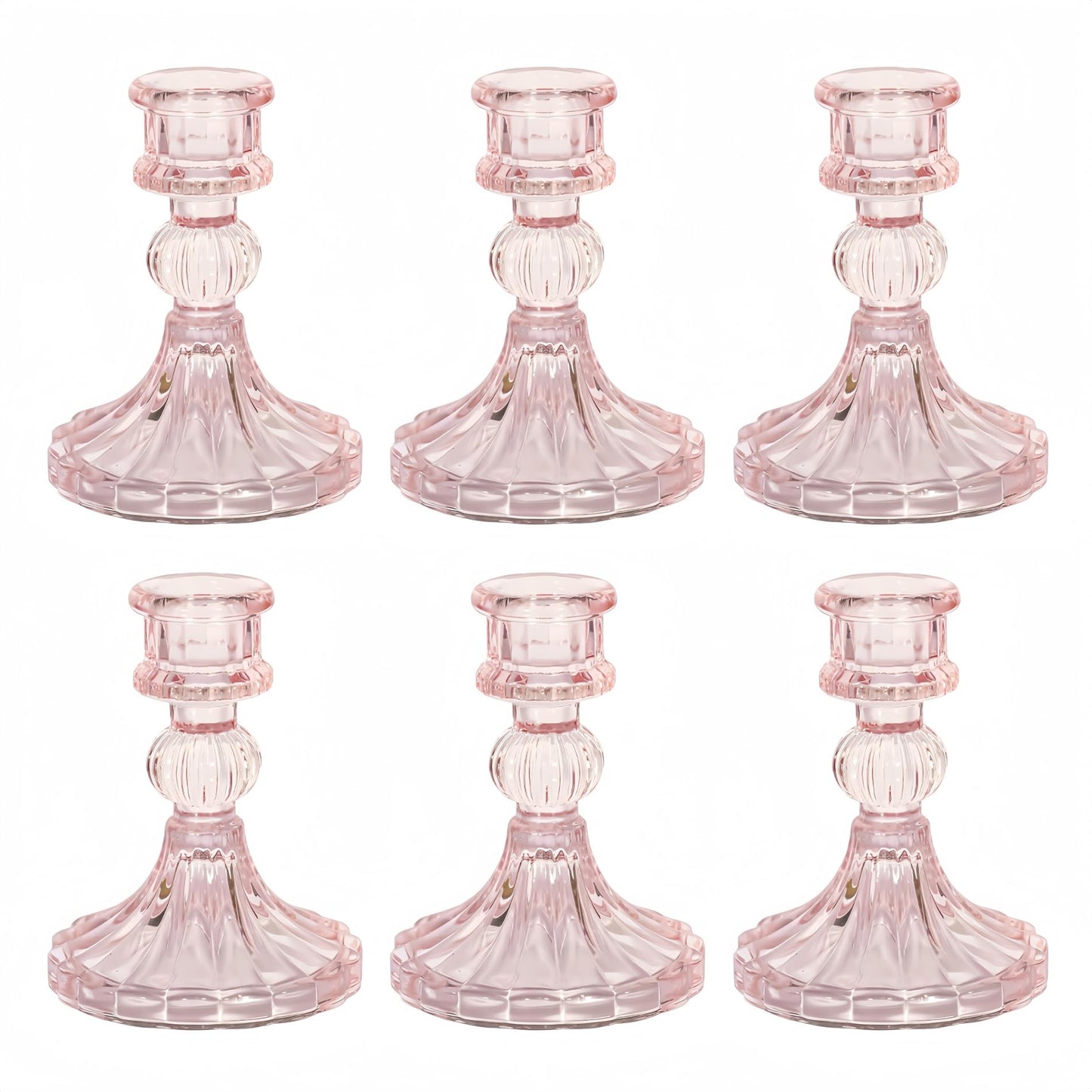 ECHFSM Glass Candlestick Holder,Striped Taper Candle Holders,Set of 6 Candle Stand for Table Centerpieces, Home Decor,Weddings,Festival and Parties (Light Pink Stripe)