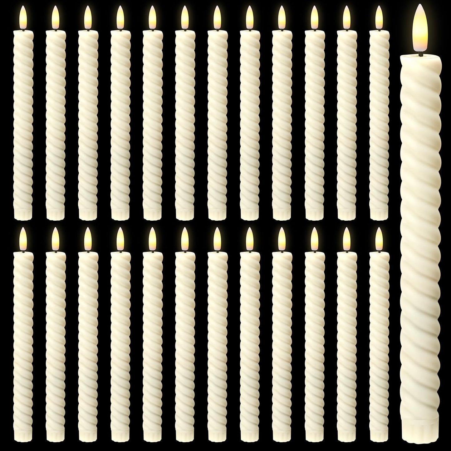 Tuanse 24 Pcs 10 Inch Flameless Twisted Taper Candles LED Flickering Battery Operated Candles Electric Warm Light Candlesticks for Wedding Birthday Party Home Dinner Decor(Ivory)