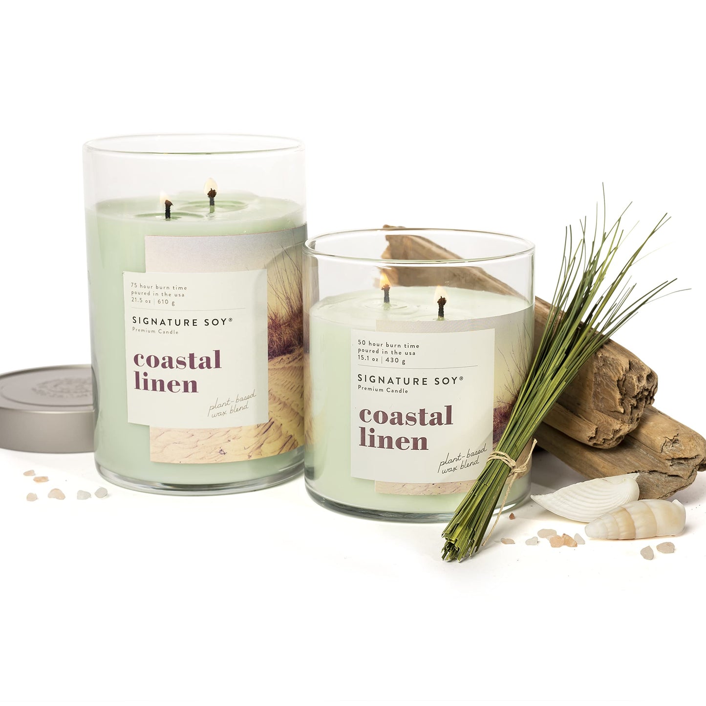 Signature Soy Lidded Coastal Linen Scented Candle, Large Jar