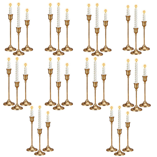10 Sets Candle Holder Brass Gold Candlestick Holders - HearthLume Vintage Modern Metal Taper Candle Holders, Decorative Centerpiece for Table Mantel, Wedding Kitchen Home Decor, Wedding Gift,30Pcs