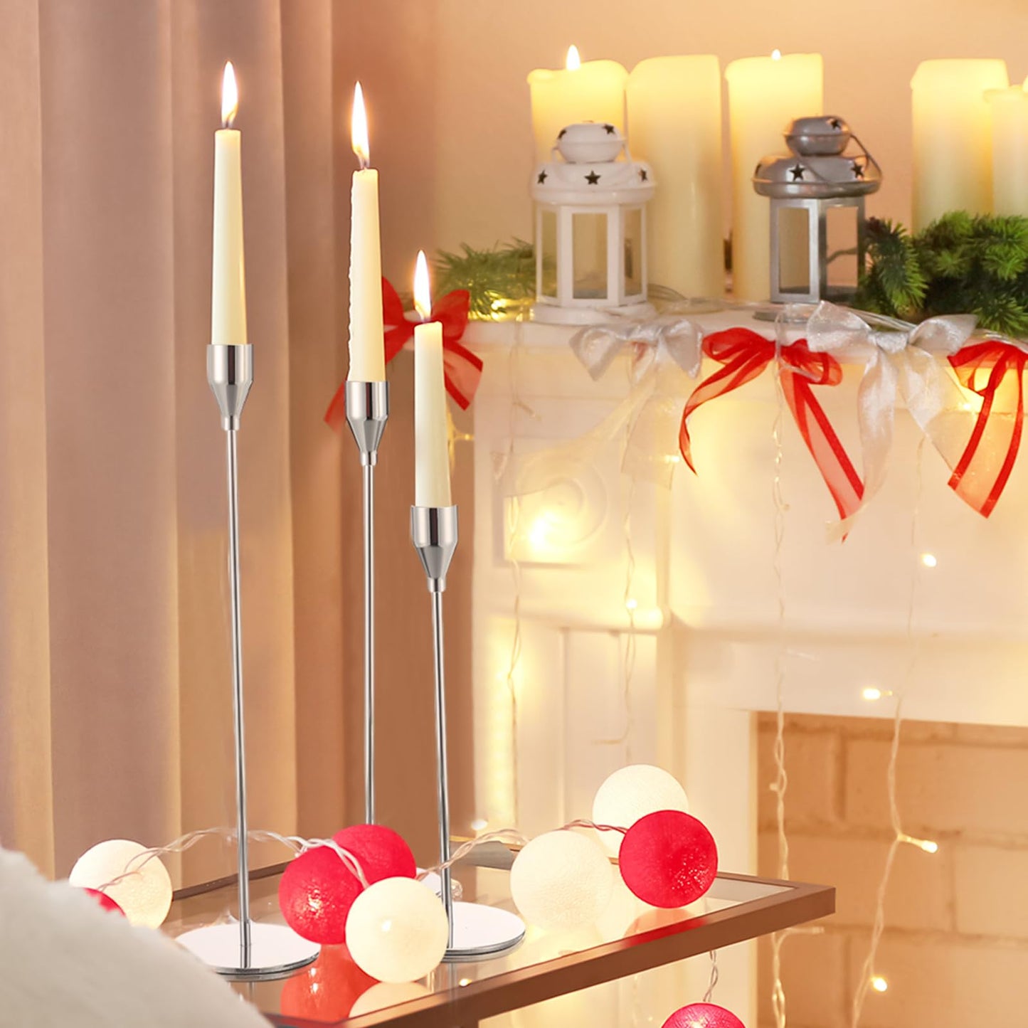 Set of 18 Tall Candlestick Holders Thin Metal Taper Candle Holders for Table Centerpiece Modern Decorative Pillar Candle Sticks Stand for Home Wedding Christmas Decoration(Silver)