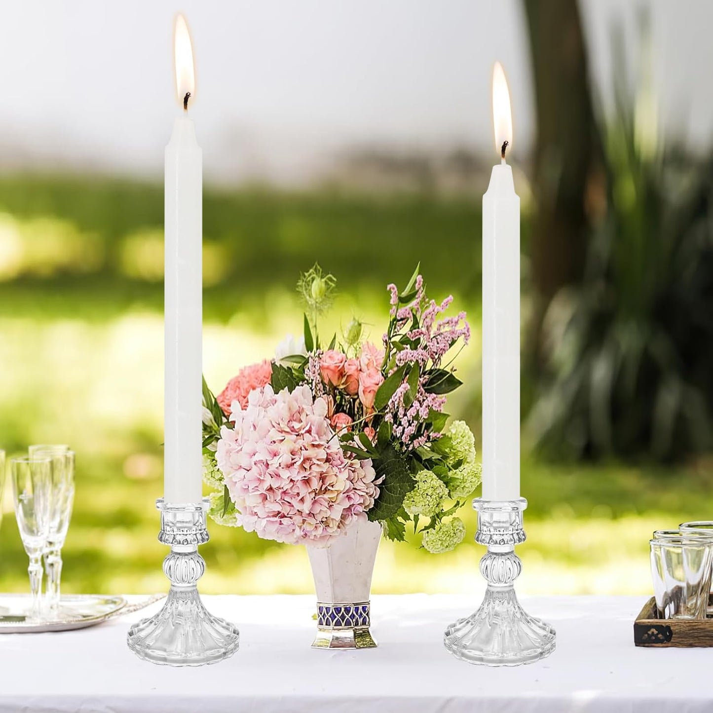 Sudifor 12 Pack Glass Candlestick Holders- Clear Taper Stripe Candle Holders for Candlesticks, 4" H Taper Candle Holders Small Centerpiece for Wedding, Festival, Party & Windowsill Decor