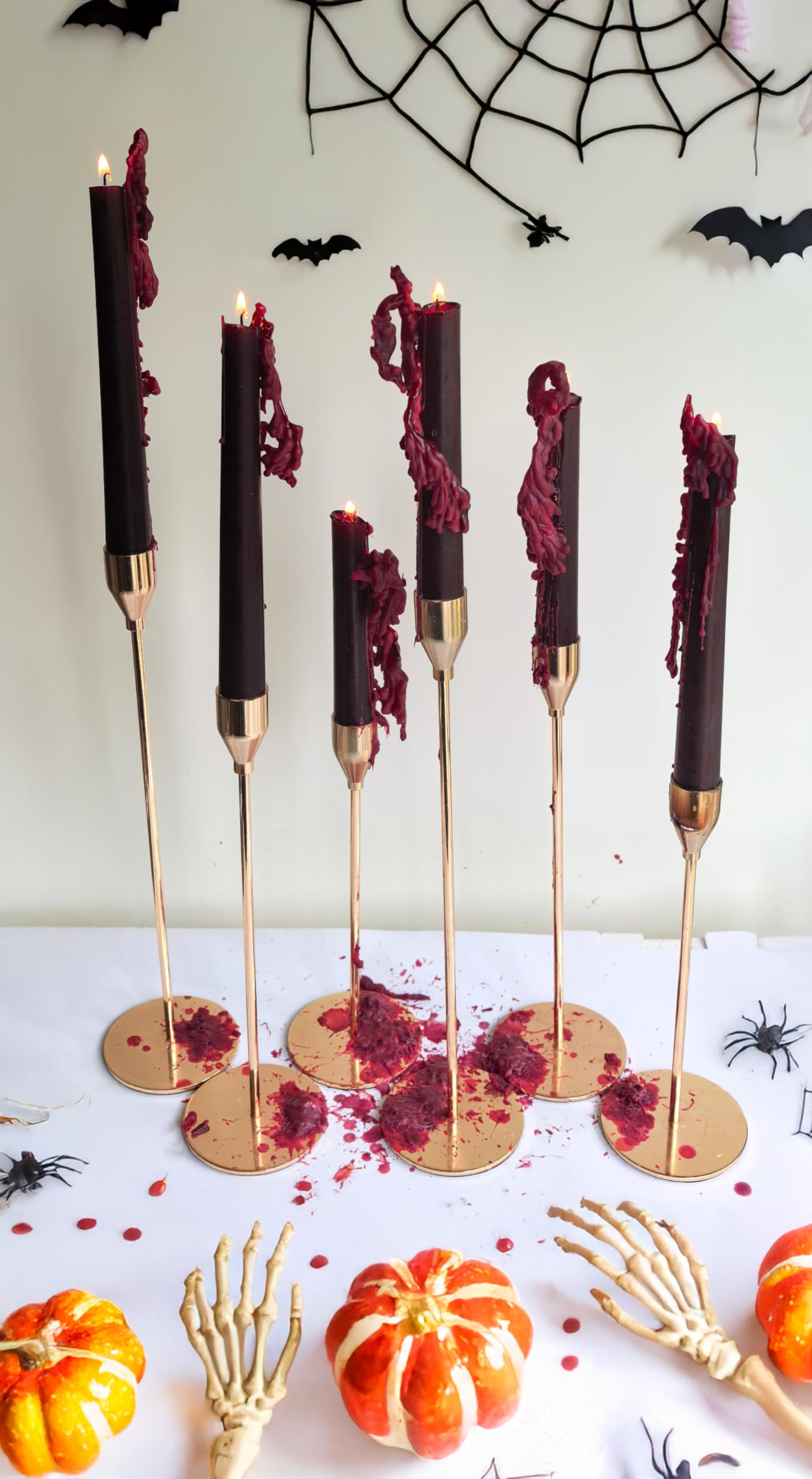 PAMELIFE 10-inch Bleeding Vampire Taper Candles, Black Blood Dripping Candlesticks, Ritual Spell Unscented Gothic Witch Taper Candles - Set of 6
