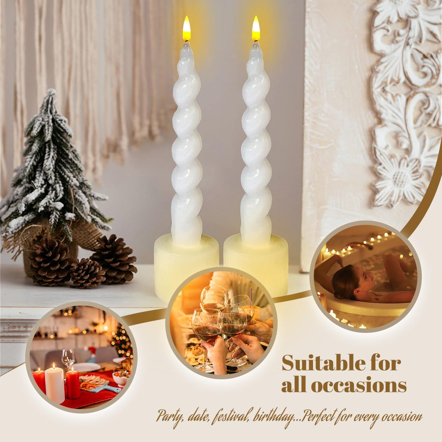 Gedengni Spiral Taper Candle LED Candlesticks, 7.5 Inch Flameless Tapered Candles Battery Candle Sticks Remote Twisted Candlestick for Dinner Holiday Wedding Party Housewarming-2D