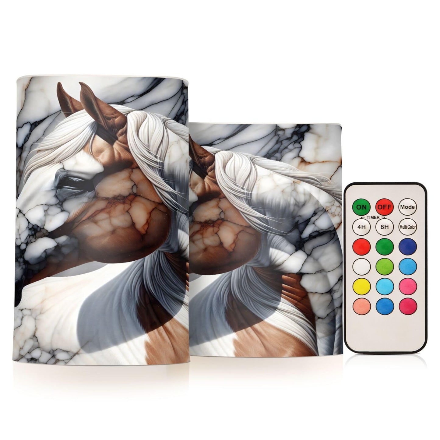 Grgvtei Flameless Candles Horse Texture Marble Flickering LED Pillar Candles with Remote & Timer, Battery Operated Set of 2 Warm Glow for Wedding Party Home Decoration