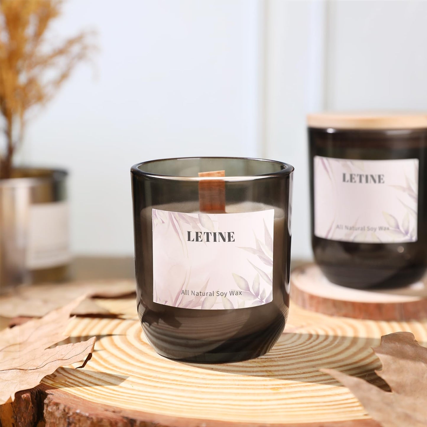 LETINE 12PCS 8oz Smoke Gray Glass Candle Jars with Lids - Perfect for Candle Making, Storage & Gifts