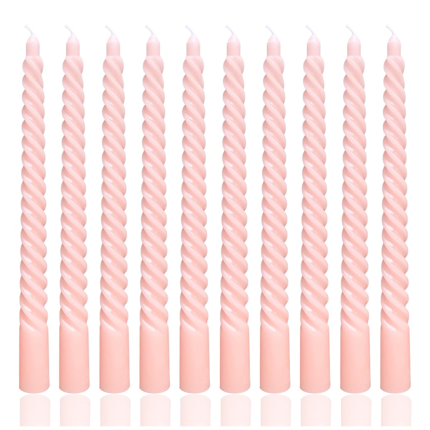 10 Inch Champagne Pink Spiral Taper Candle Set, 10 Pack Unscented Dripless Candlesticks for Celebrations Festival and Dinner Party Wedding Home Decor