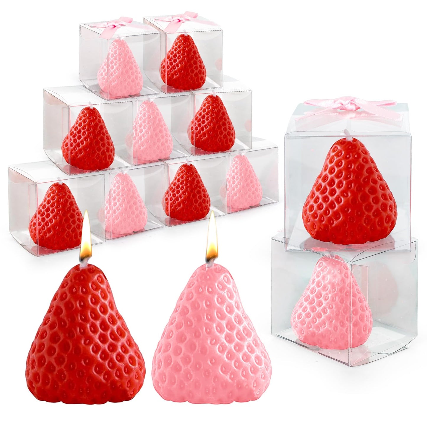 FYSUIMU 30 Packs Strawberry Candles Baby Shower Favors Strawberry Shaped Scented Candles Red Pink Sweet Fruit Wax Candle with Boxes for Birthday Holiday Summer Gender Reveal Party Bath Yoga Spa Decor