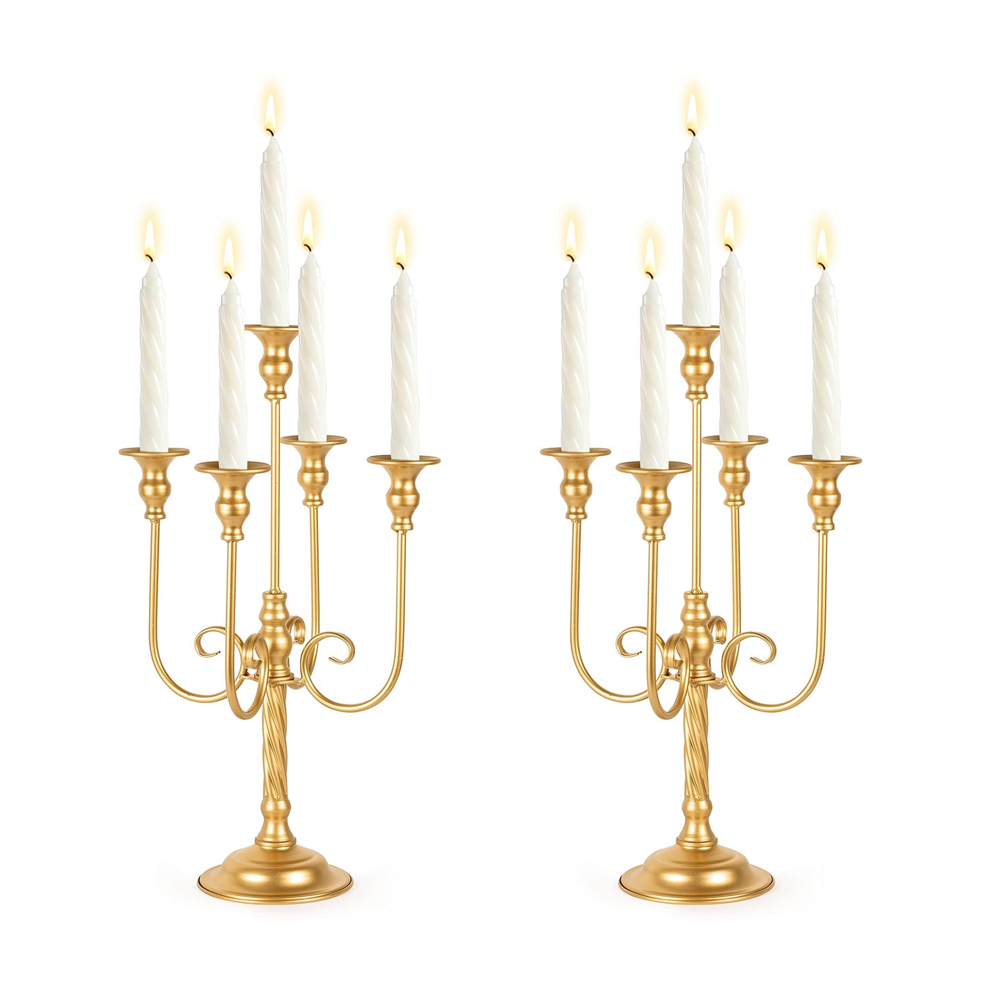 19.7in Gold Candelabra Centerpieces for Tables, 2Pcs Metal Tall Candle Holder for Taper Candles, 5 Arm Candlestick Holder for Wedding Centerpiece Decor Party Event Reception Decoration