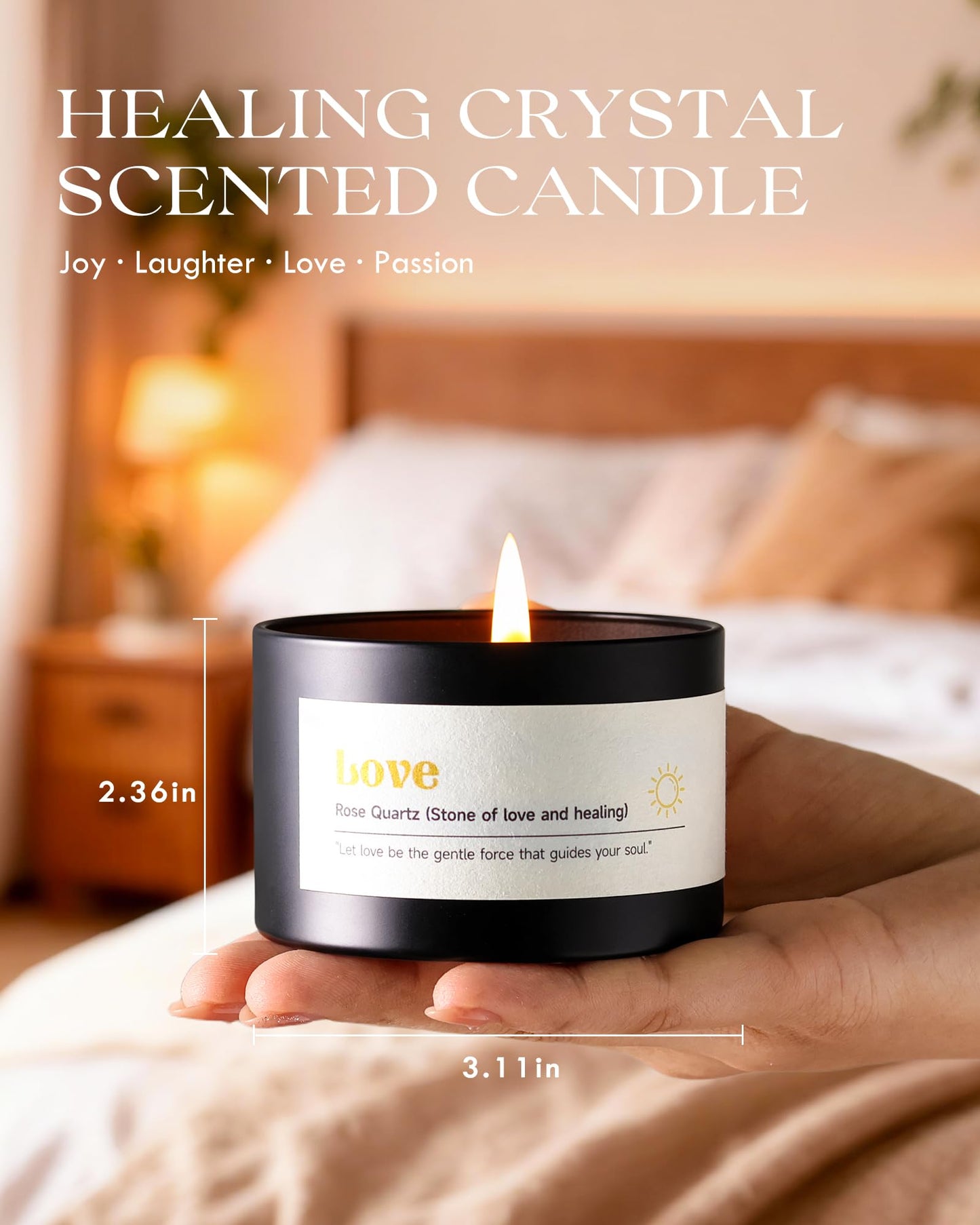 AOOVOO Crystal Energy Candles Set for Women - 4 Pack 26 oz Soy Wax Candles for Home Scented, 200 Hour Long Lasting Candle, Laughter Red Crystal/Love Rose Quartz/Joy Citrine/Passion Red Quartz